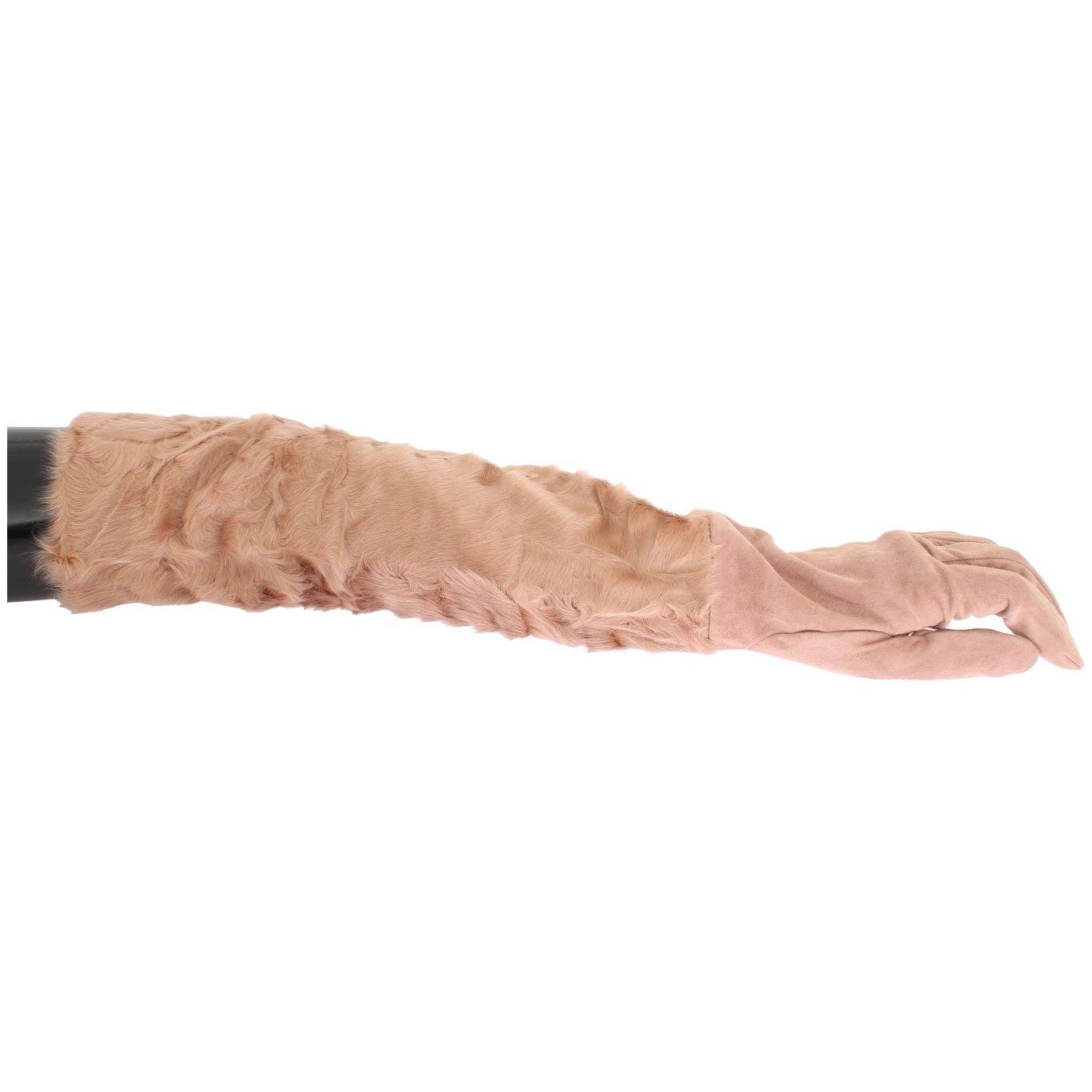 Dolce & Gabbana Elegant Beige Suede Elbow-Length Gloves Dolce & Gabbana Tan