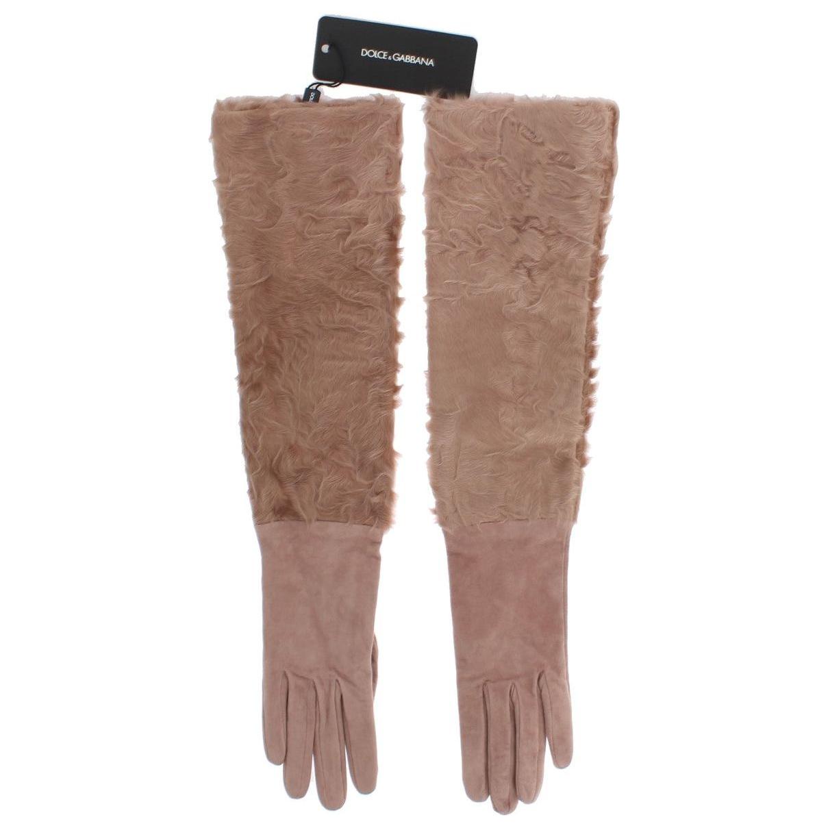 Dolce & Gabbana Elegant Beige Suede Elbow-Length Gloves Dolce & Gabbana Dim Gray