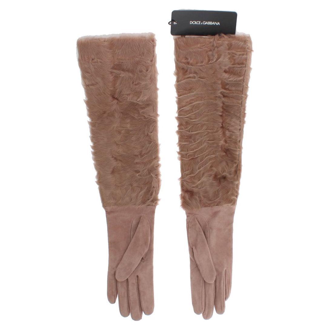 Dolce & Gabbana Elegant Beige Suede Elbow-Length Gloves Dolce & Gabbana Dim Gray