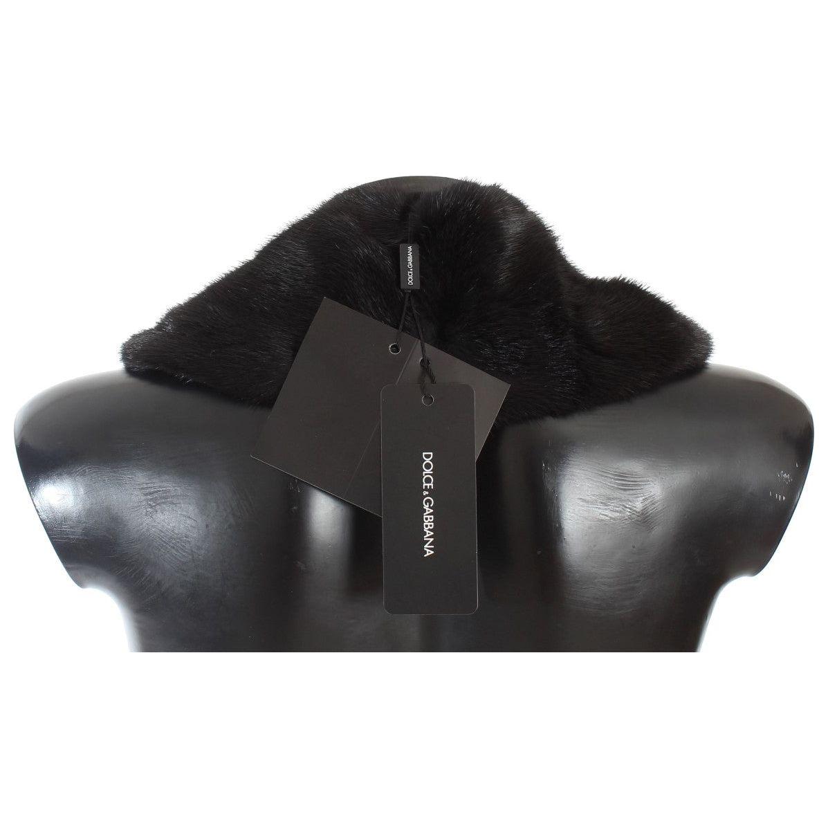 Dolce & Gabbana Elegant Black Mink Fur Shoulder Wrap Scarf Dolce & Gabbana Dark Slate Gray