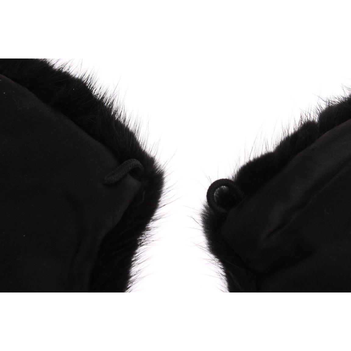 Dolce & Gabbana Elegant Black Mink Fur Shoulder Wrap Scarf Dolce & Gabbana Black