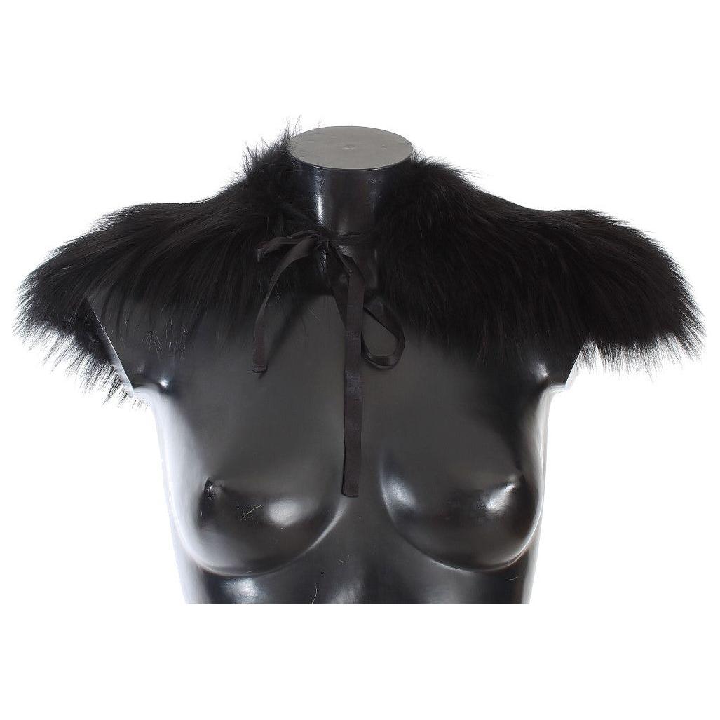 Dolce & Gabbana Black Fox Fur Chic Shoulder Wrap Fur Scarves Dolce & Gabbana Dark Slate Gray