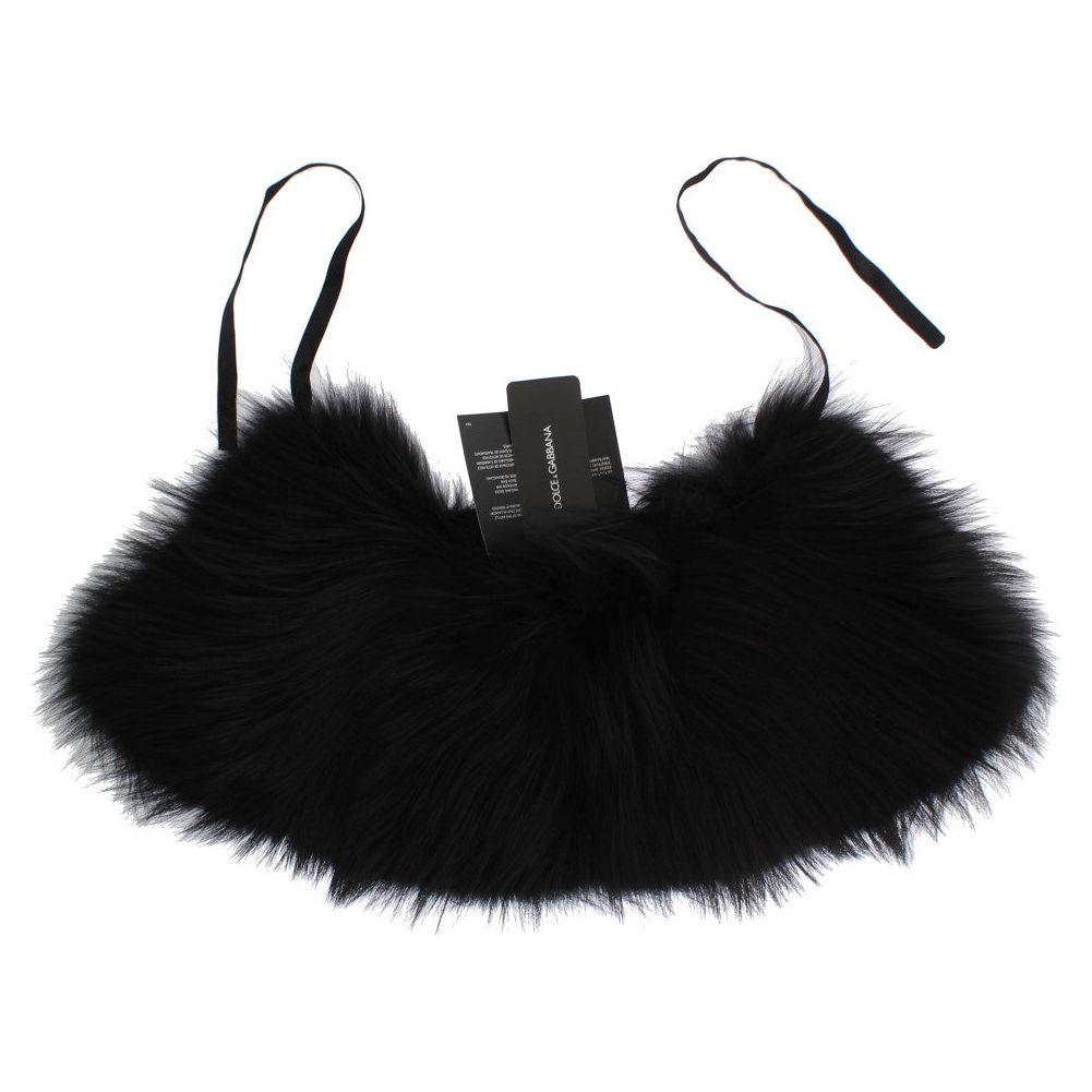 Dolce & Gabbana Black Fox Fur Chic Shoulder Wrap Fur Scarves Dolce & Gabbana Black