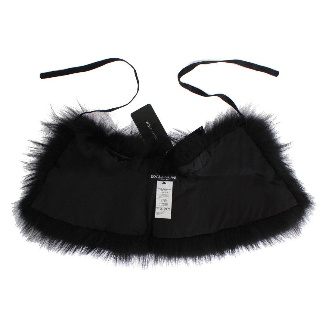 Dolce & Gabbana Black Fox Fur Chic Shoulder Wrap Fur Scarves Dolce & Gabbana Light Gray