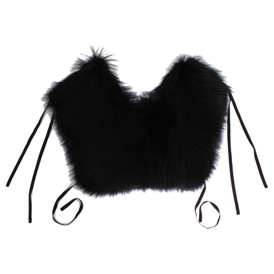Dolce & Gabbana Elegant Black Fox Fur Silk Shoulder Wrap Fur Wrap Scarves Dolce & Gabbana Light Gray
