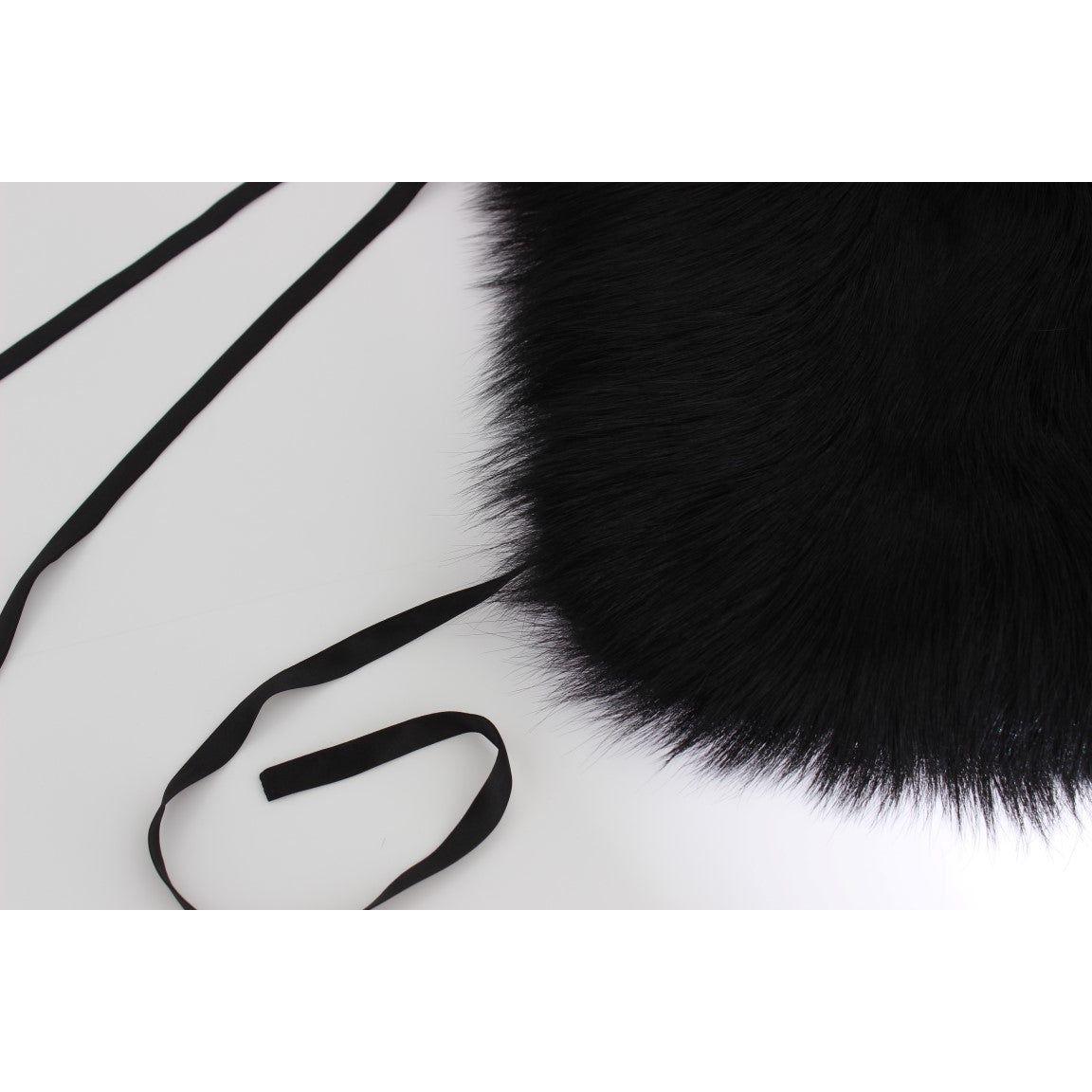 Dolce & Gabbana Elegant Black Fox Fur Silk Shoulder Wrap Fur Wrap Scarves Dolce & Gabbana Light Gray