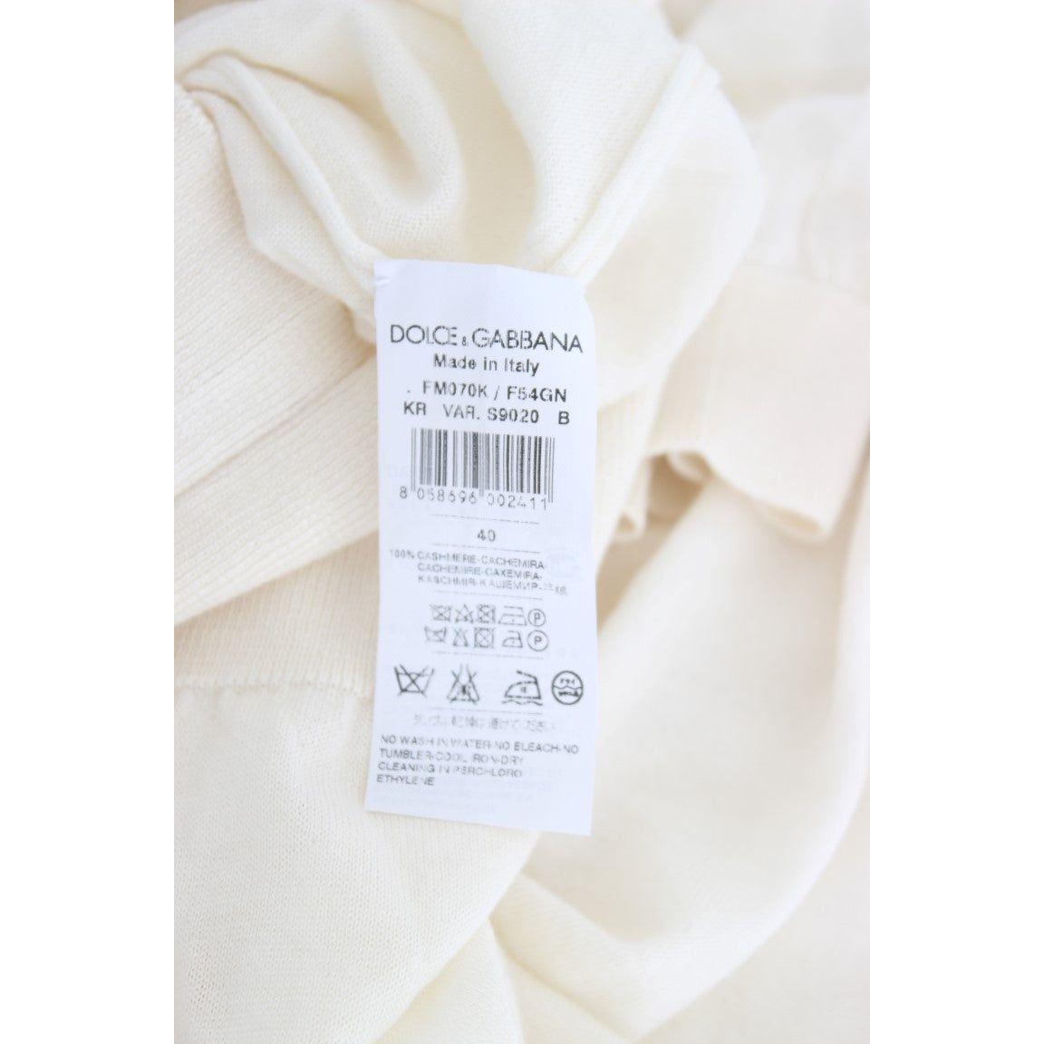 Dolce & Gabbana Elegant White Cashmere Sweater Dolce & Gabbana Light Gray