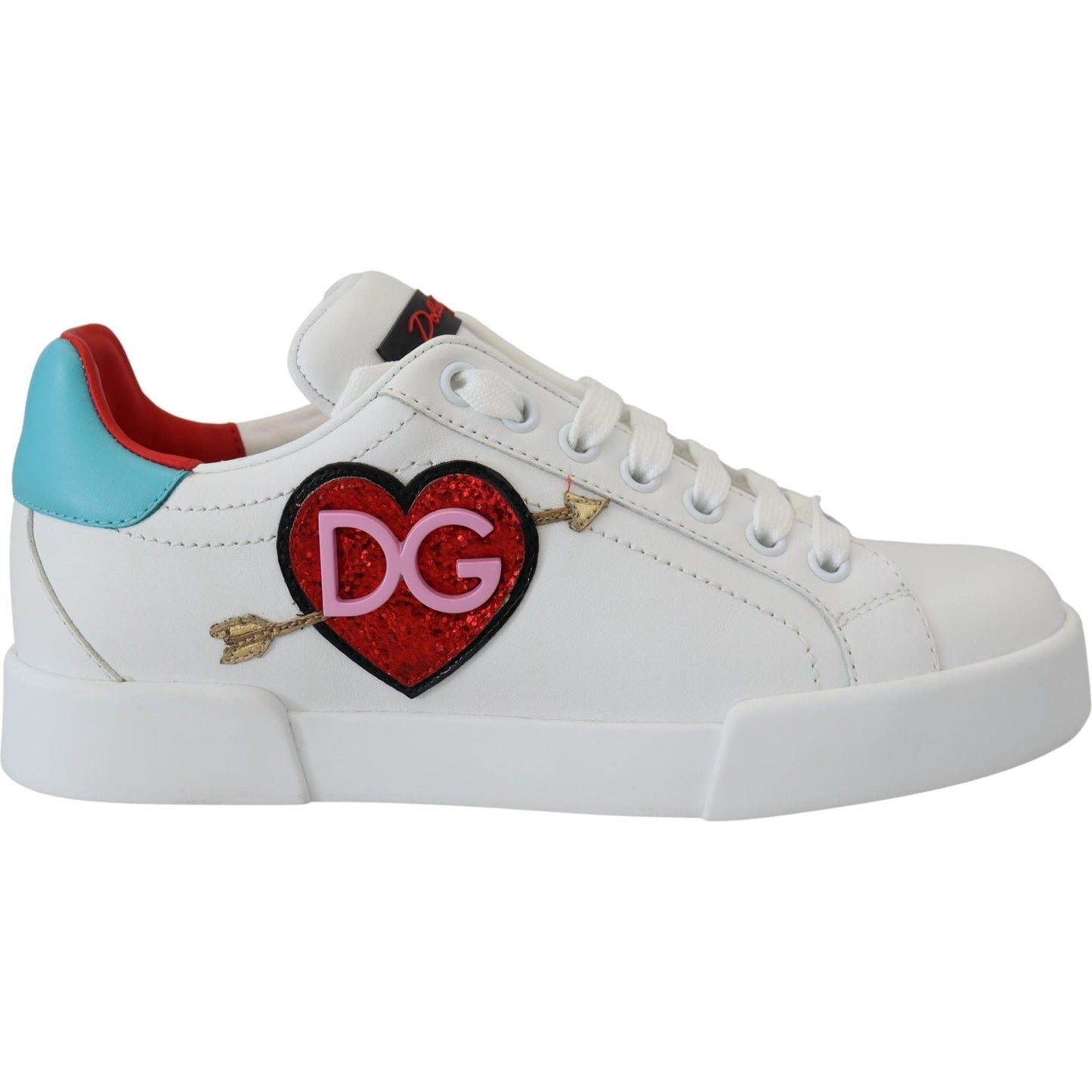 Dolce & Gabbana Elegant White Portofino Leather Sneakers Dolce & Gabbana Gray