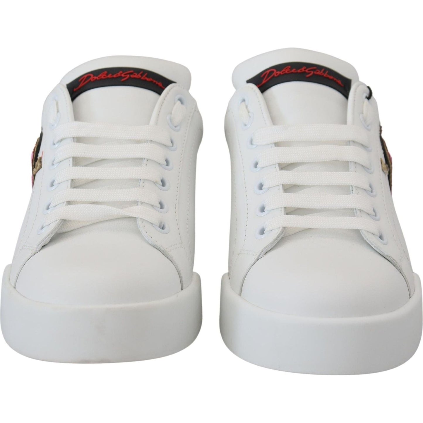 Dolce & Gabbana Elegant White Portofino Leather Sneakers Dolce & Gabbana Light Gray