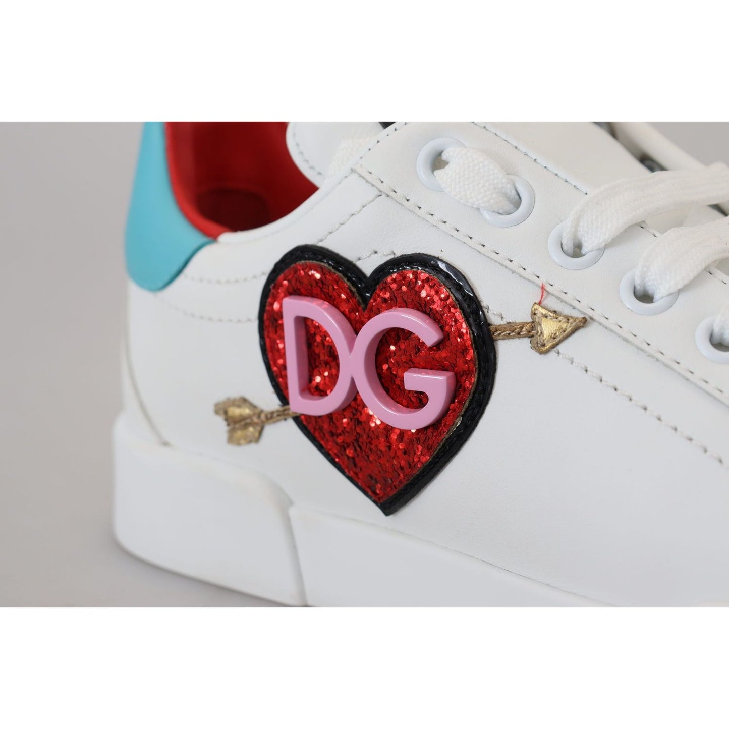 Dolce & Gabbana Elegant White Portofino Leather Sneakers Dolce & Gabbana Gray