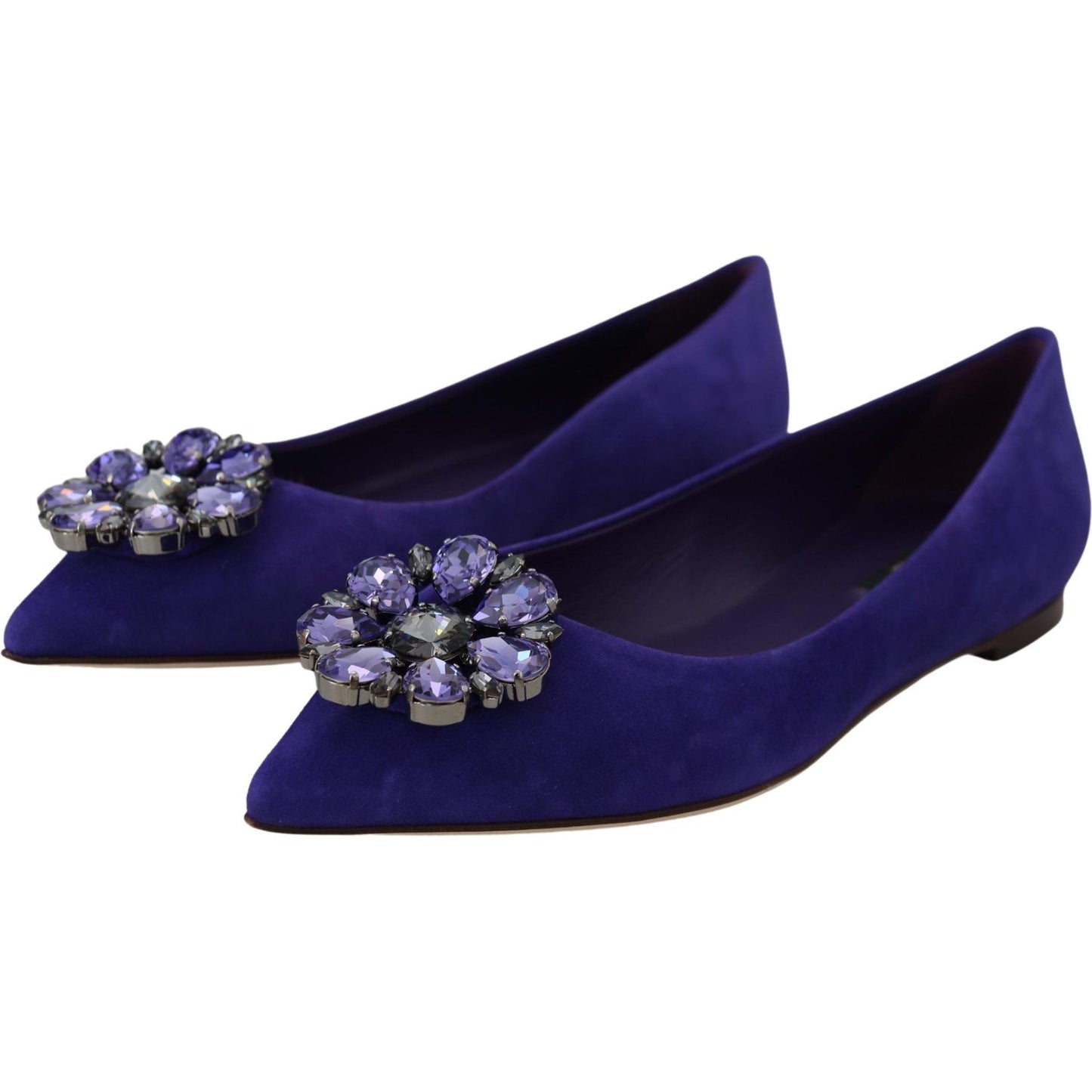 Dolce & Gabbana Embellished Crystal Purple Suede Flats