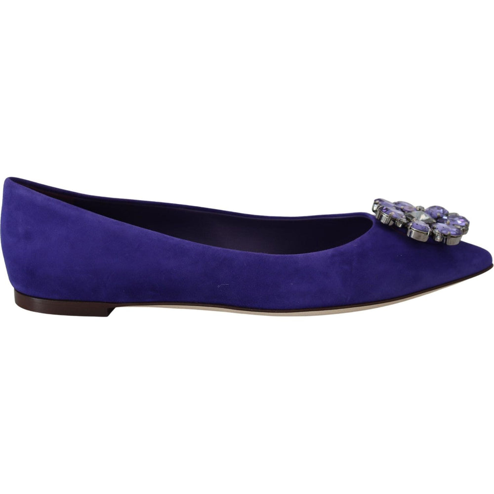 Dolce & Gabbana Embellished Crystal Purple Suede Flats