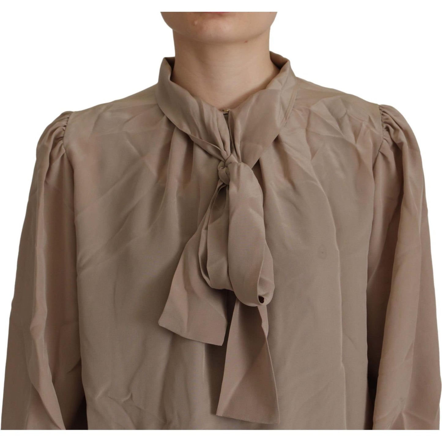 Dolce & Gabbana Elegant Silk Ascot Collar Blouse Dolce & Gabbana Dim Gray