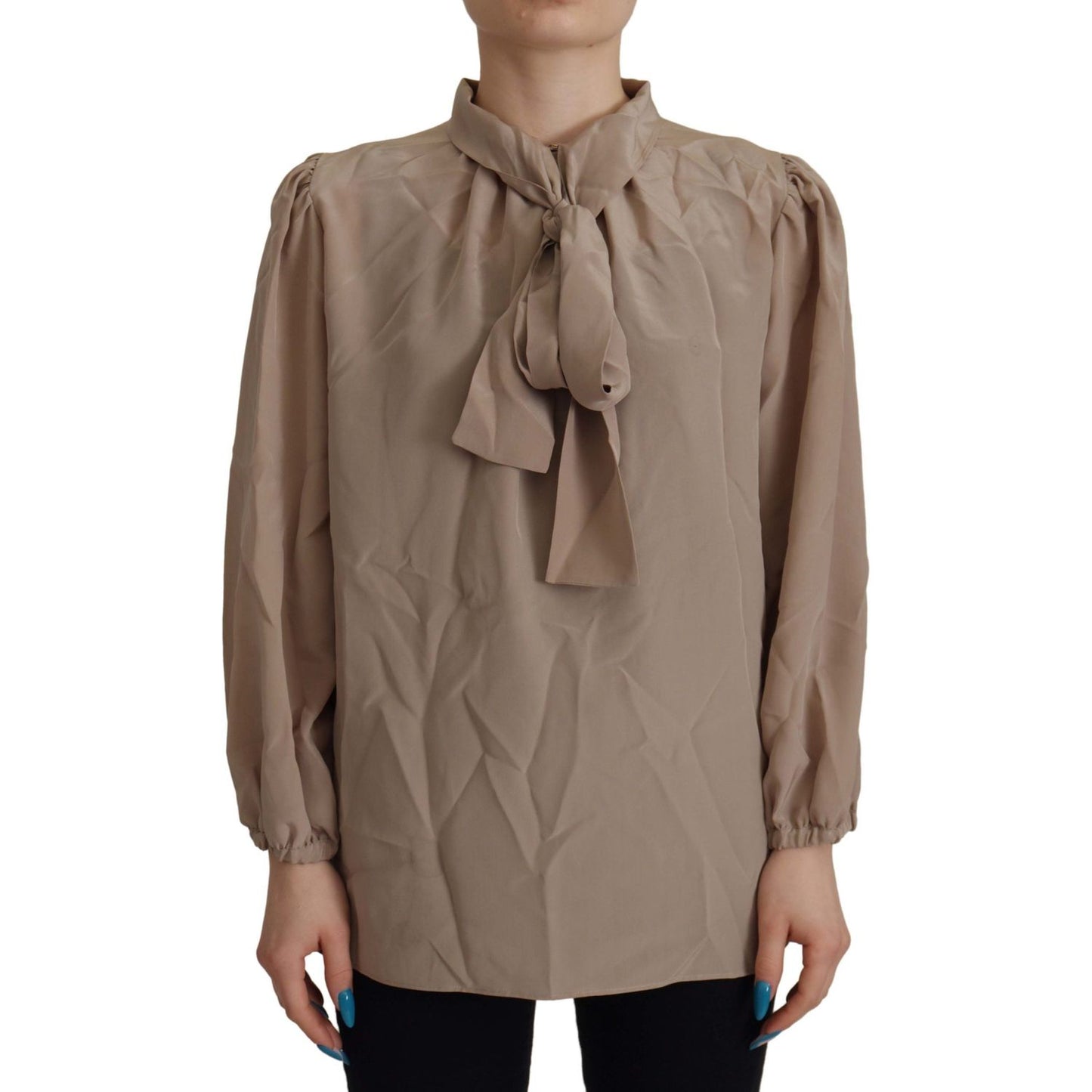 Dolce & Gabbana Elegant Silk Ascot Collar Blouse Dolce & Gabbana Dim Gray