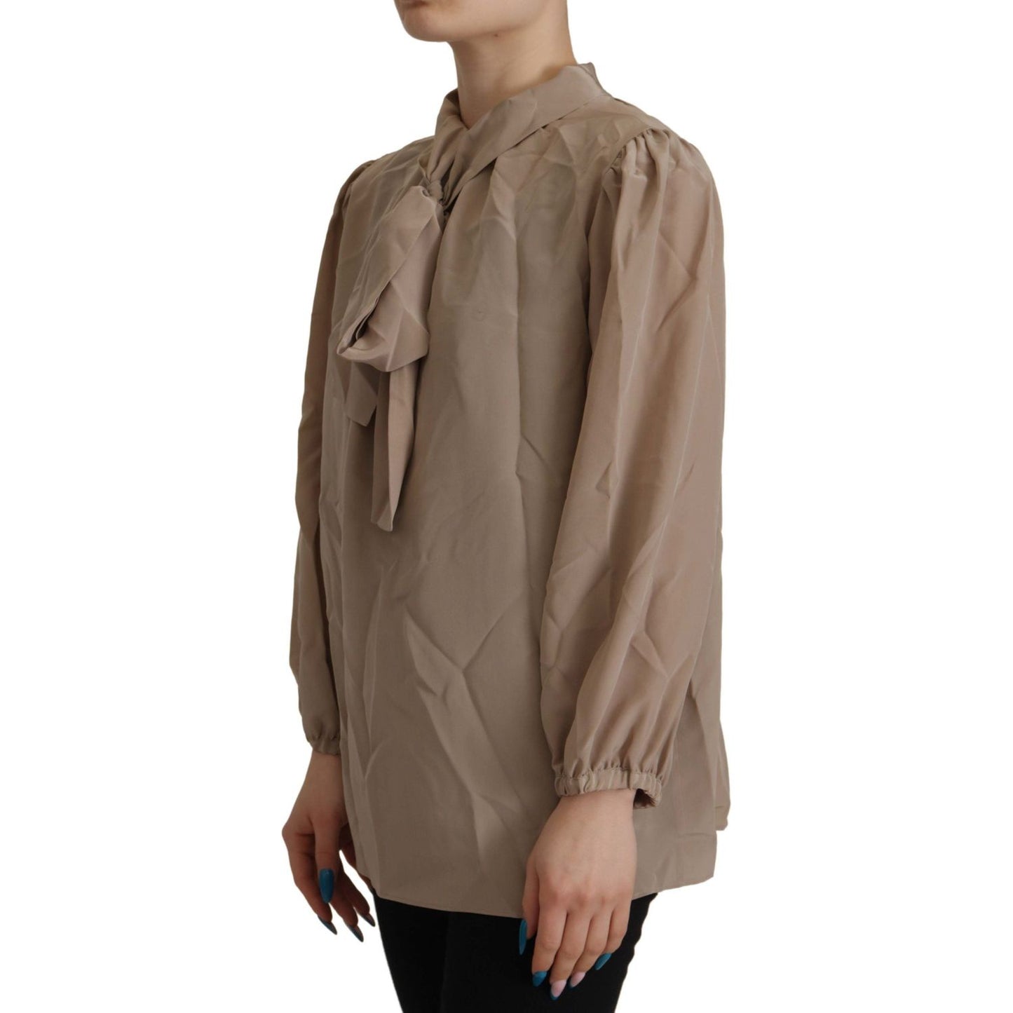 Dolce & Gabbana Elegant Silk Ascot Collar Blouse Dolce & Gabbana Dim Gray