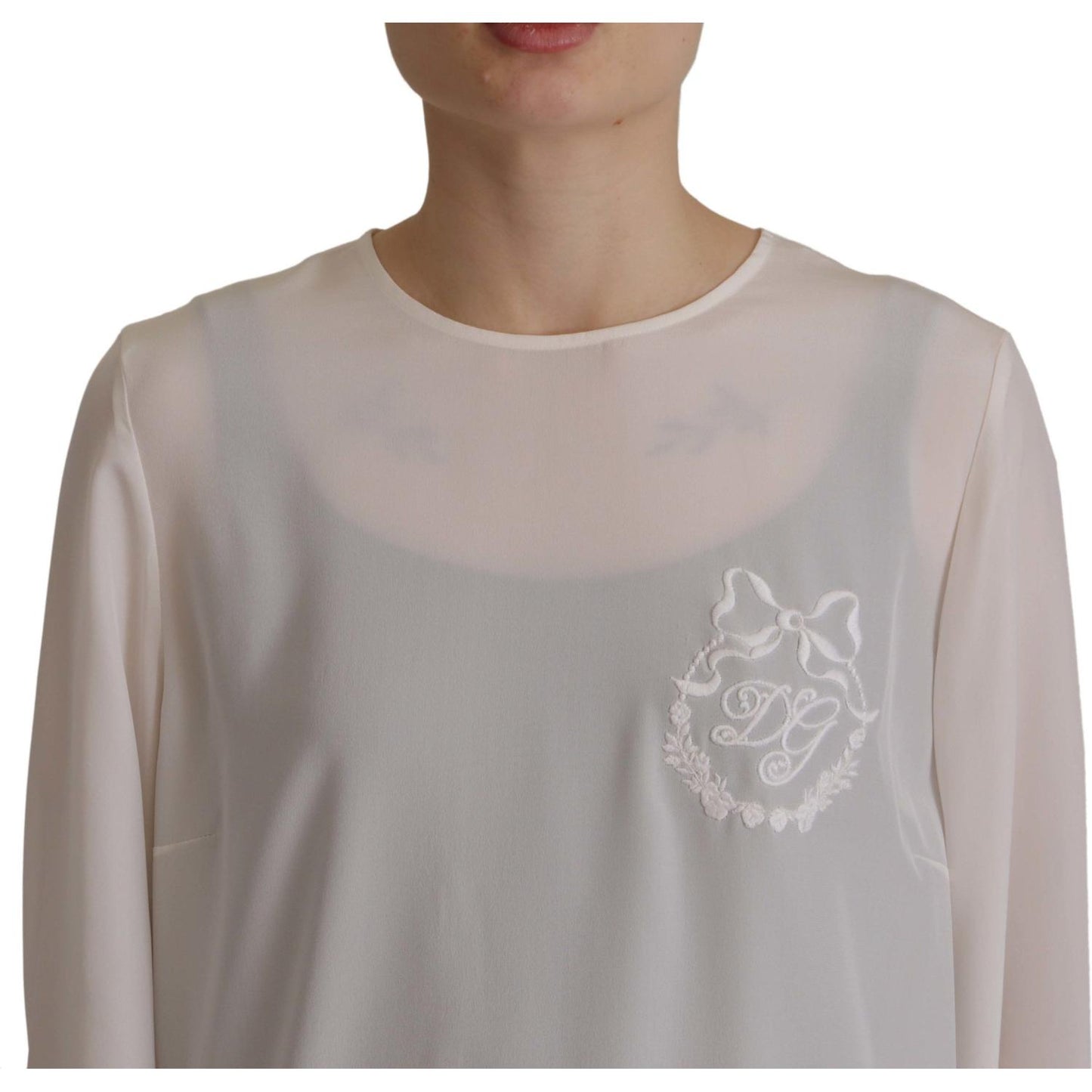 Dolce & Gabbana Elegant Silk Top with Logo Embroidery Dolce & Gabbana Dark Gray