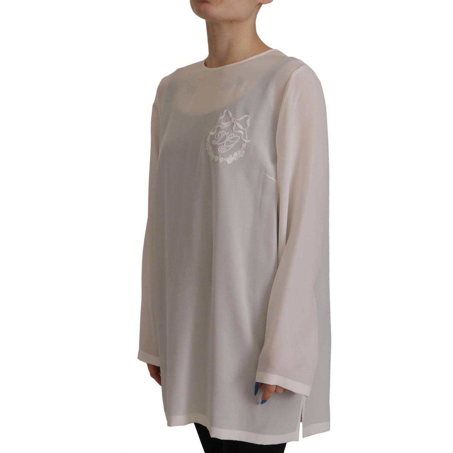 Dolce & Gabbana Elegant Silk Top with Logo Embroidery Dolce & Gabbana Rosy Brown