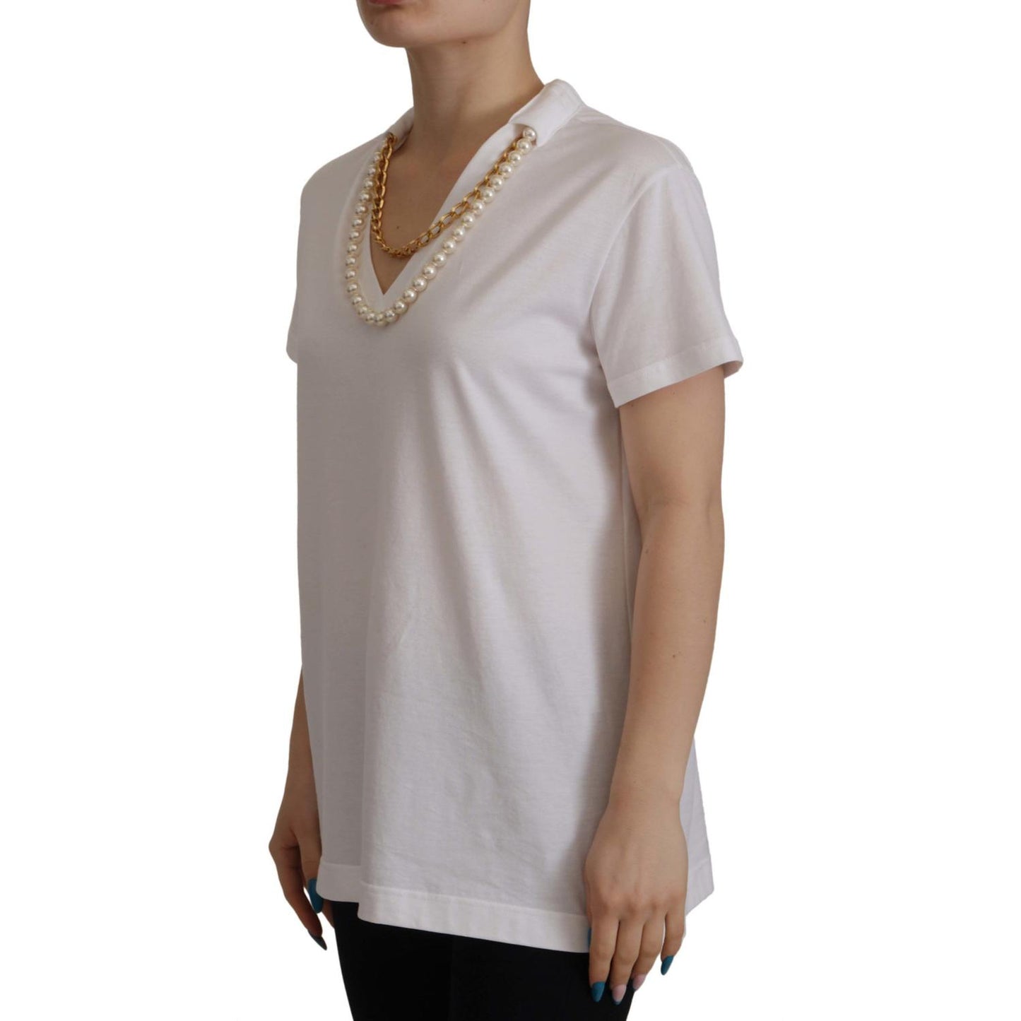 Dolce & Gabbana Stunning V-Neckline Logo Embellished Tee Dolce & Gabbana Rosy Brown