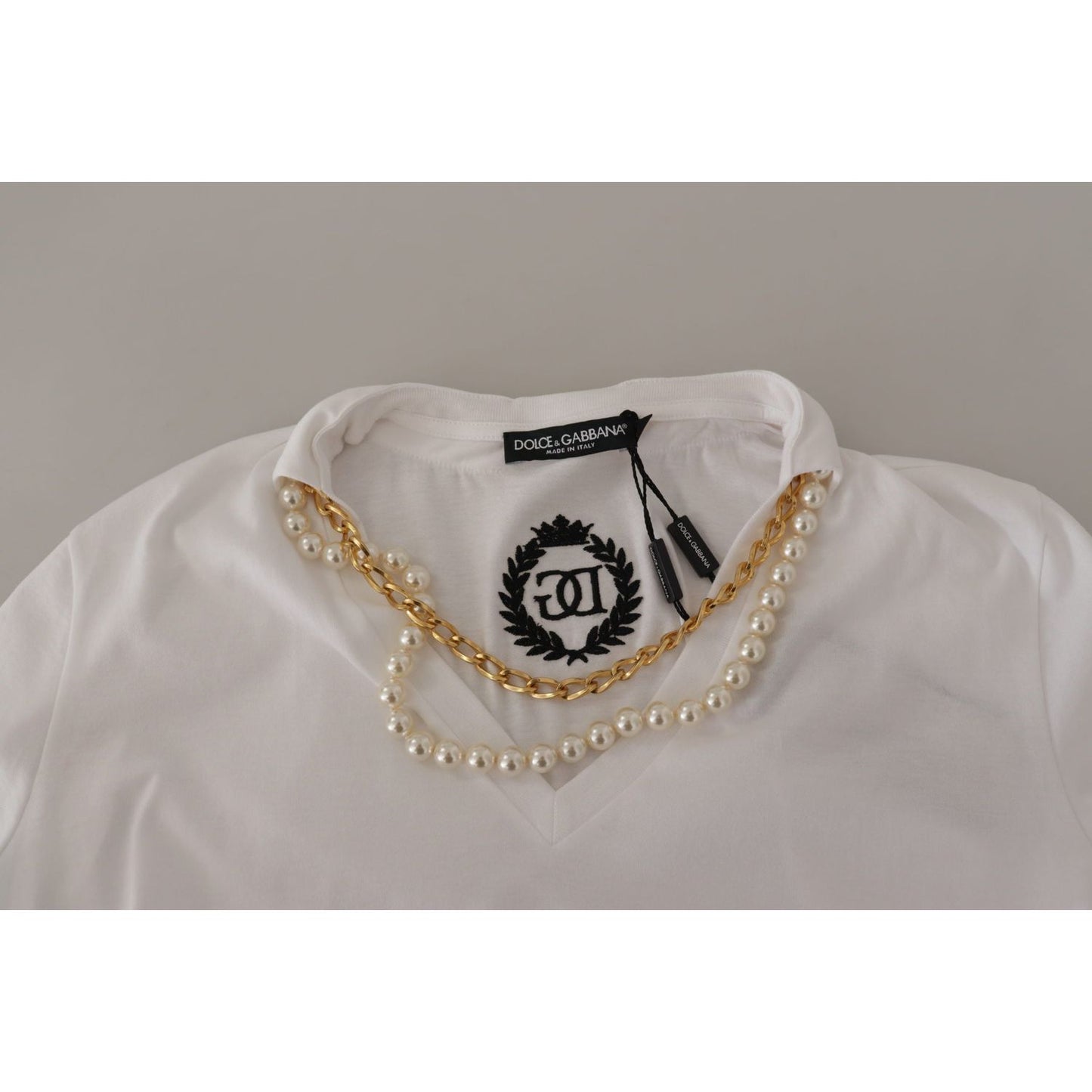 Dolce & Gabbana Stunning V-Neckline Logo Embellished Tee Dolce & Gabbana Dark Gray