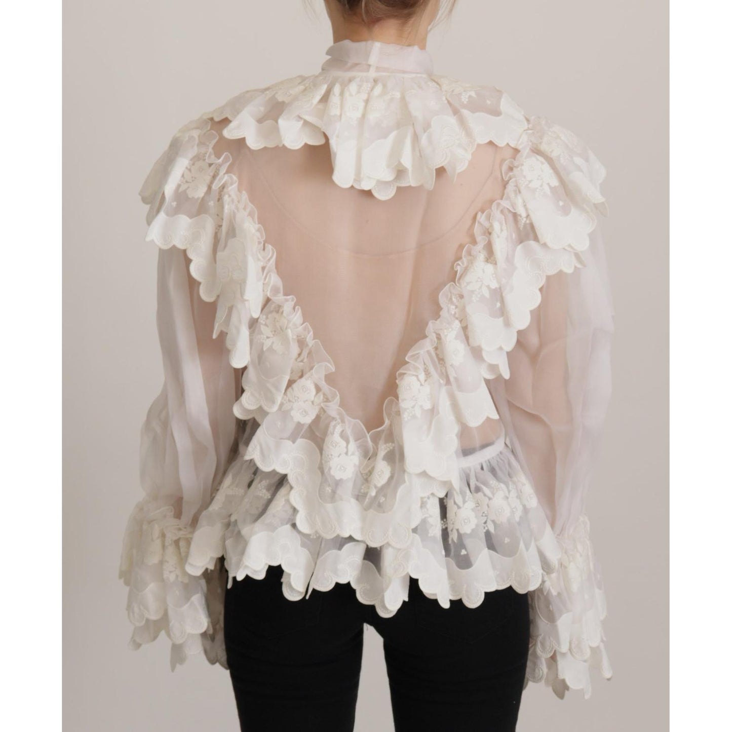 Dolce & Gabbana Elegant White Lace Silk-Cotton Top Dolce & Gabbana Gray