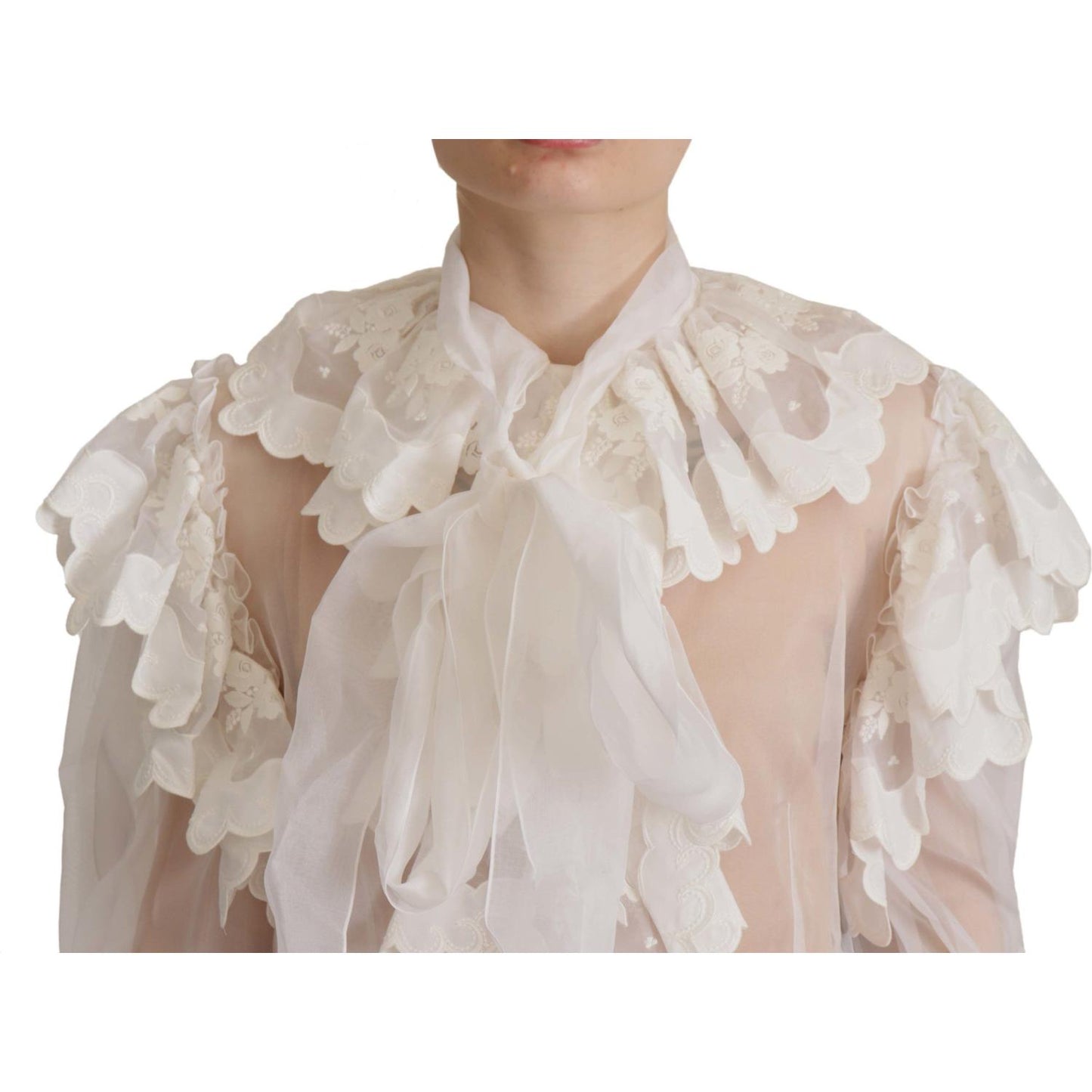 Dolce & Gabbana Elegant White Lace Silk-Cotton Top Dolce & Gabbana Gray
