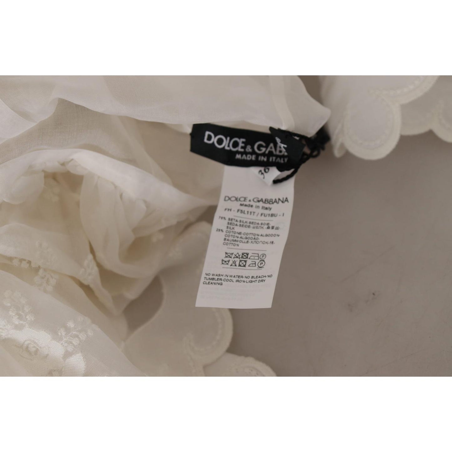 Dolce & Gabbana Elegant White Lace Silk-Cotton Top Dolce & Gabbana Light Slate Gray