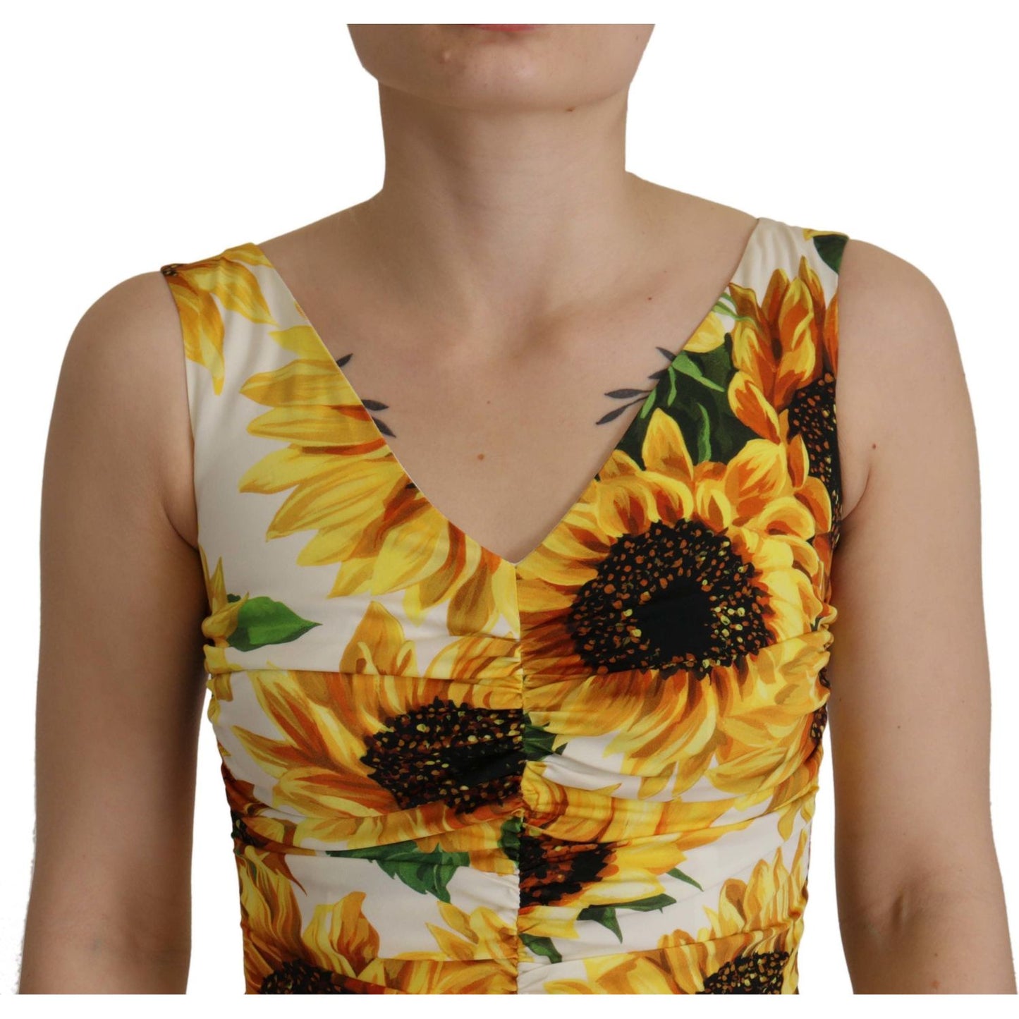 Dolce & Gabbana Elegant White Floral Print Midi Dress Dolce & Gabbana Dark Khaki