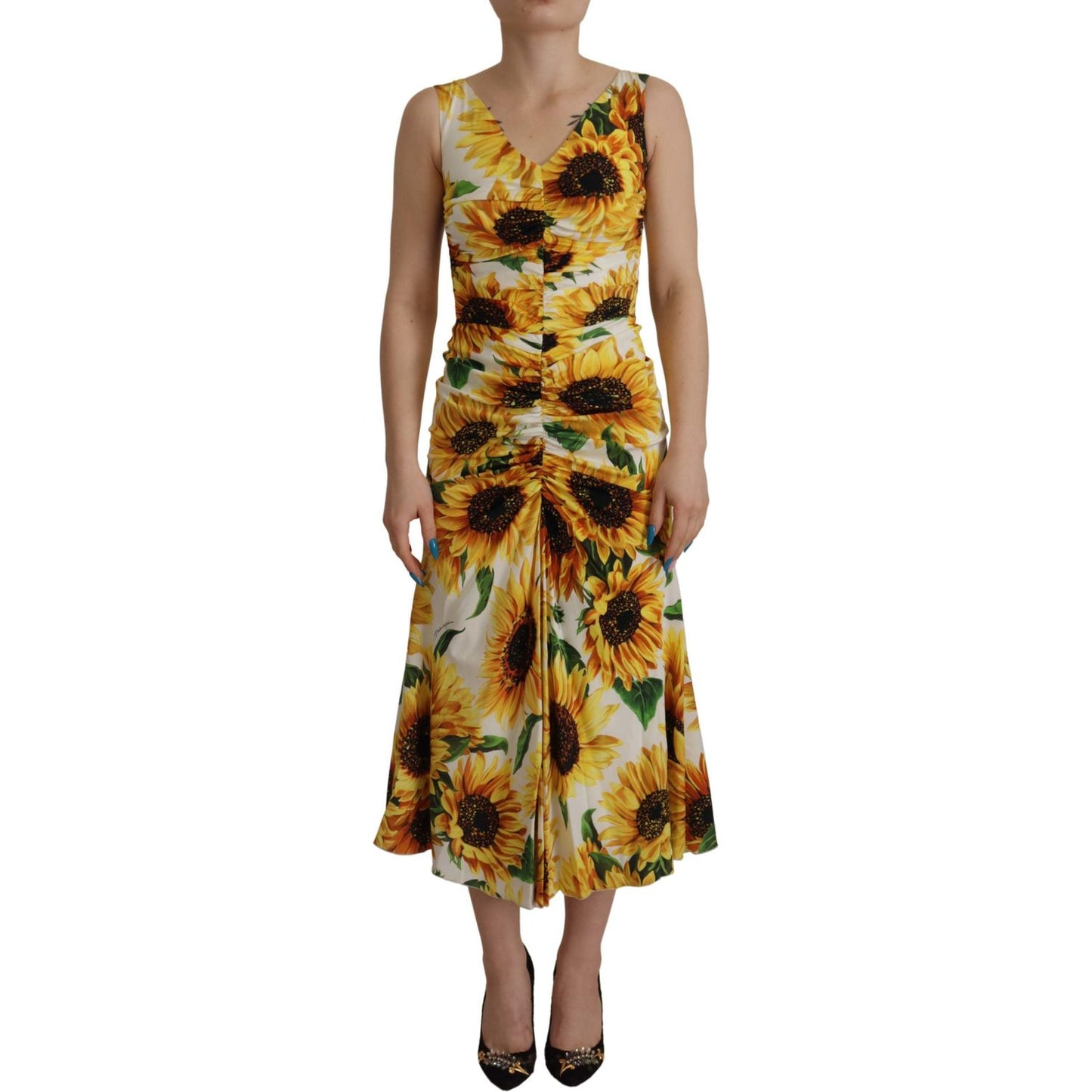 Dolce & Gabbana Elegant White Floral Print Midi Dress Dolce & Gabbana Sienna