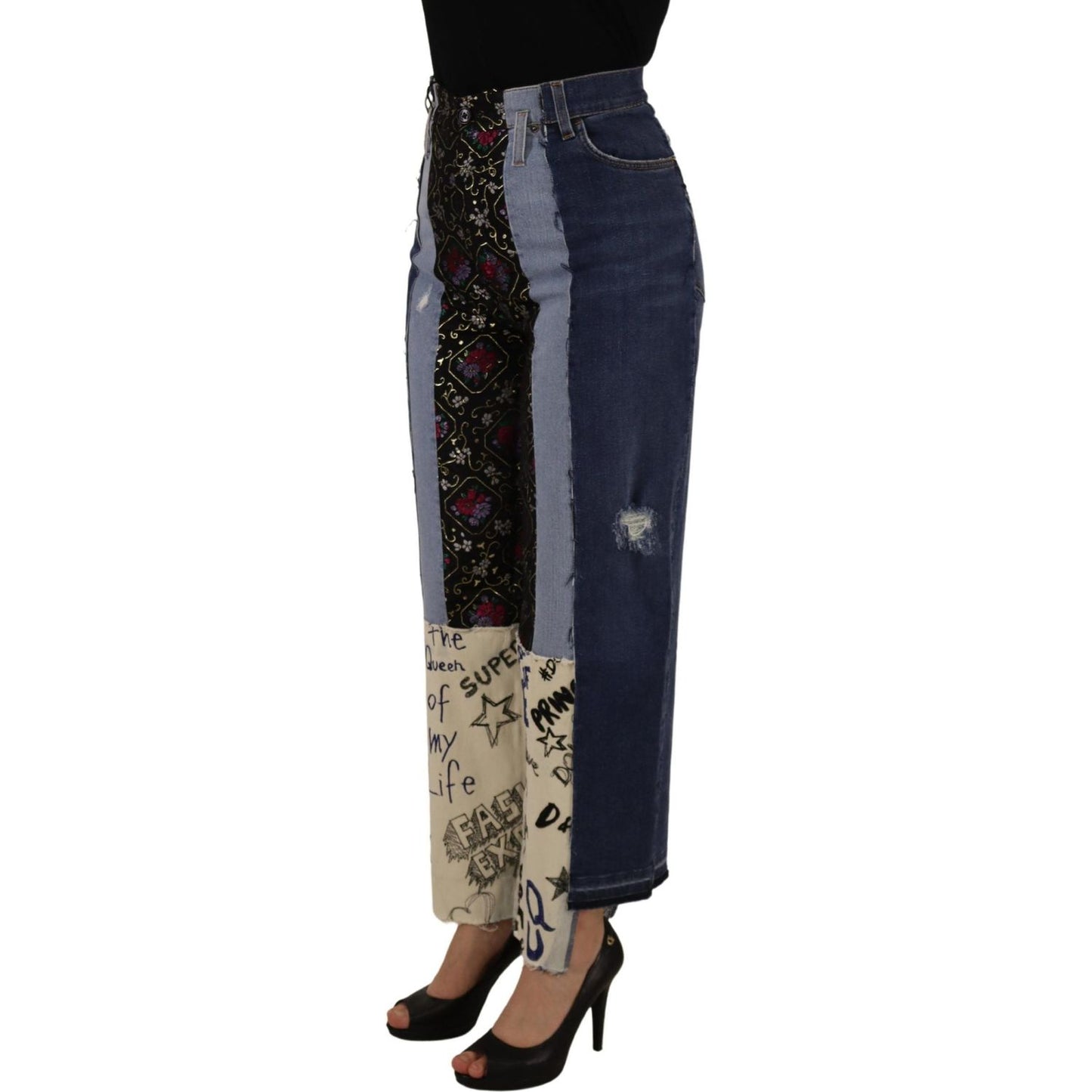 Dolce & Gabbana High-Waist Multicolor Wide-Cut Jeans Dolce & Gabbana Dark Slate Gray