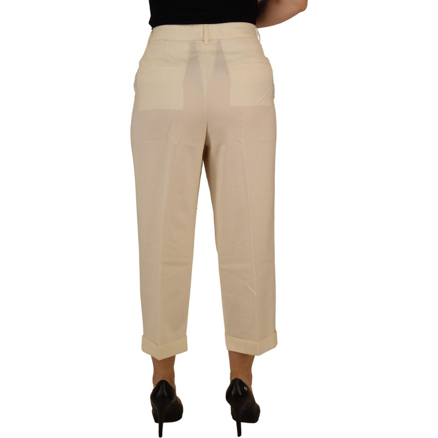 Dolce & Gabbana Elegant Ivory High-Waist Wool Pants Dolce & Gabbana Tan
