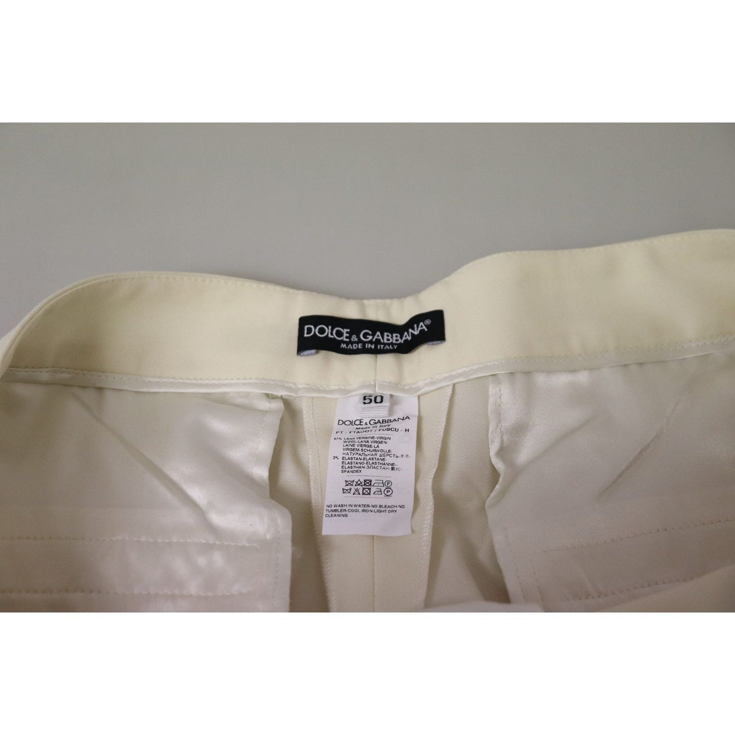 Dolce & Gabbana Elegant Ivory High-Waist Wool Pants Dolce & Gabbana Rosy Brown