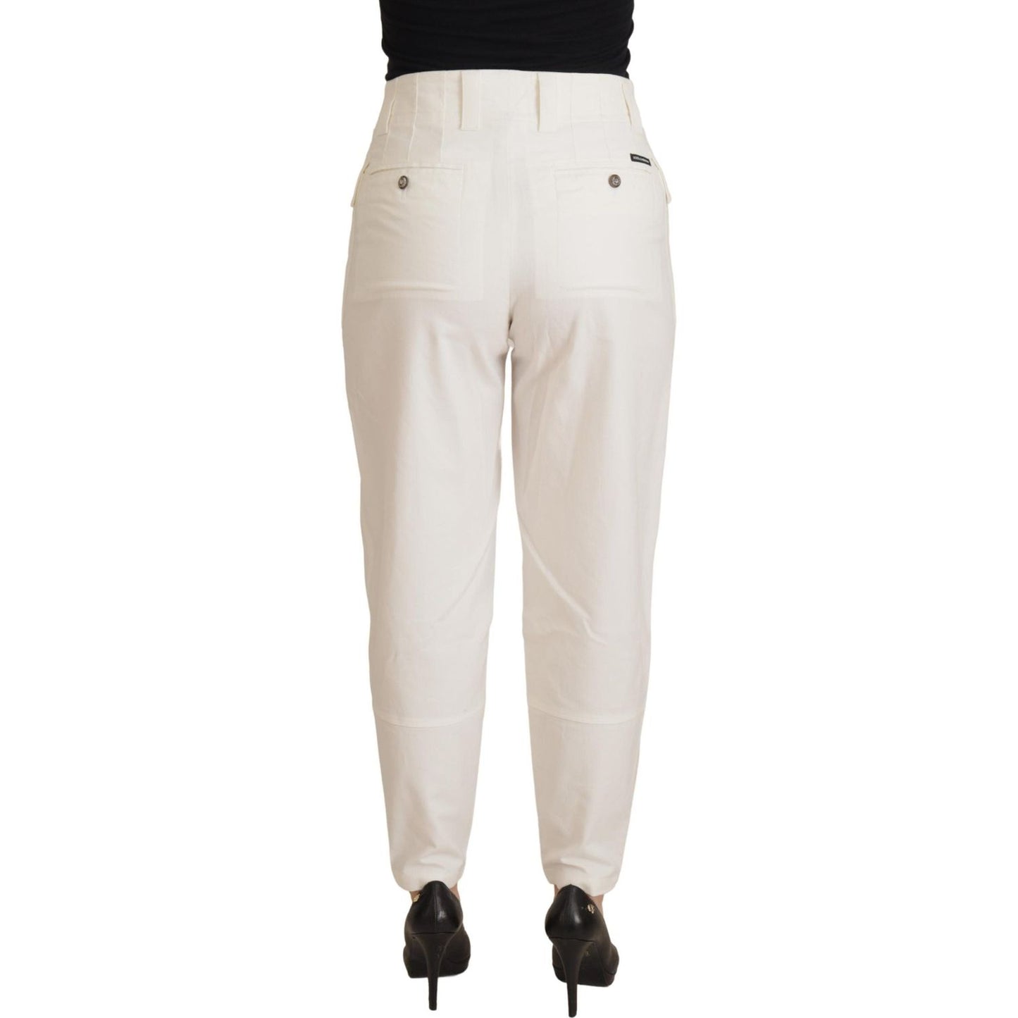 Dolce & Gabbana Elegant White High-Waist Tapered Trousers Dolce & Gabbana Light Gray