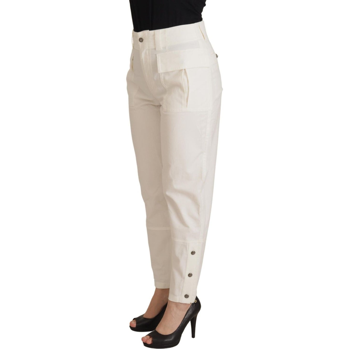Dolce & Gabbana Elegant White High-Waist Tapered Trousers Dolce & Gabbana Gray