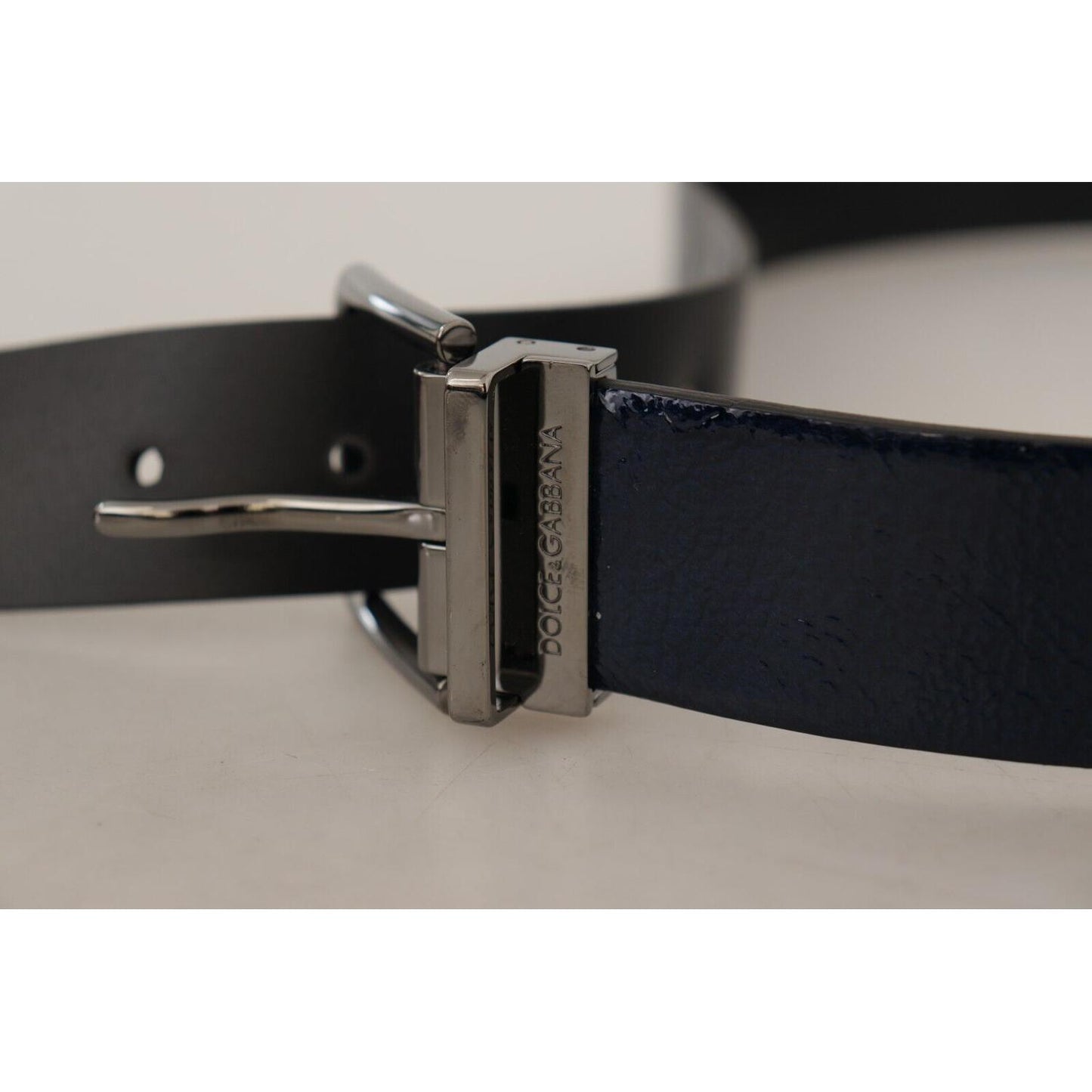 Dolce & Gabbana Elegant Blue Leather Belt with Silver Buckle Dolce & Gabbana Dark Gray