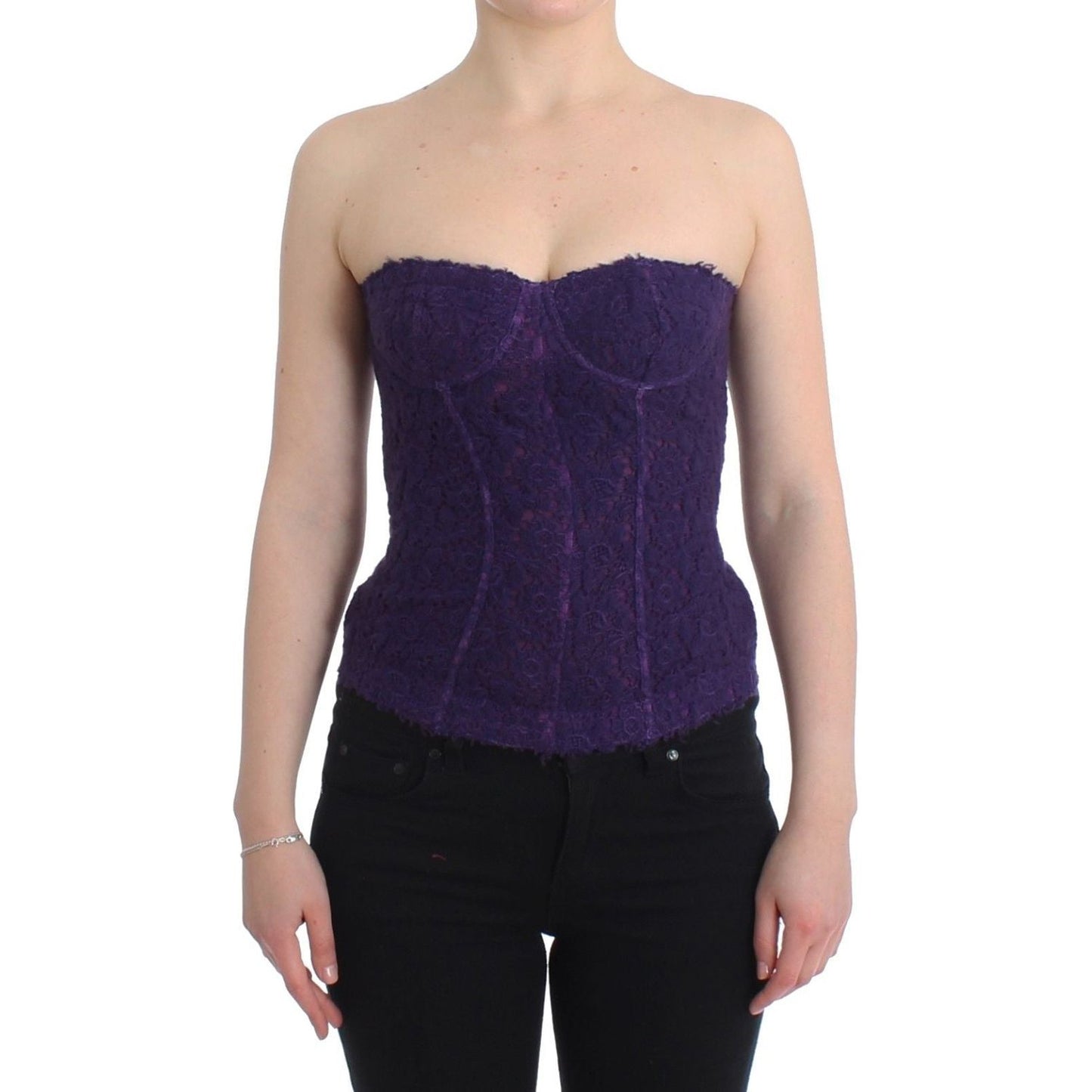 Ermanno Scervino Purple Lace Silk Blend Bustier Corset Ermanno Scervino Dark Slate Gray