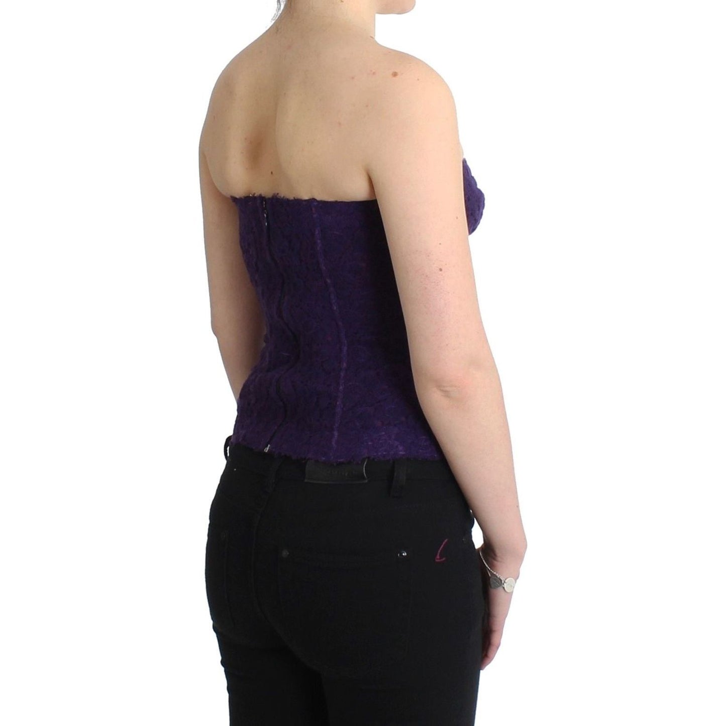 Ermanno Scervino Purple Lace Silk Blend Bustier Corset Ermanno Scervino Black