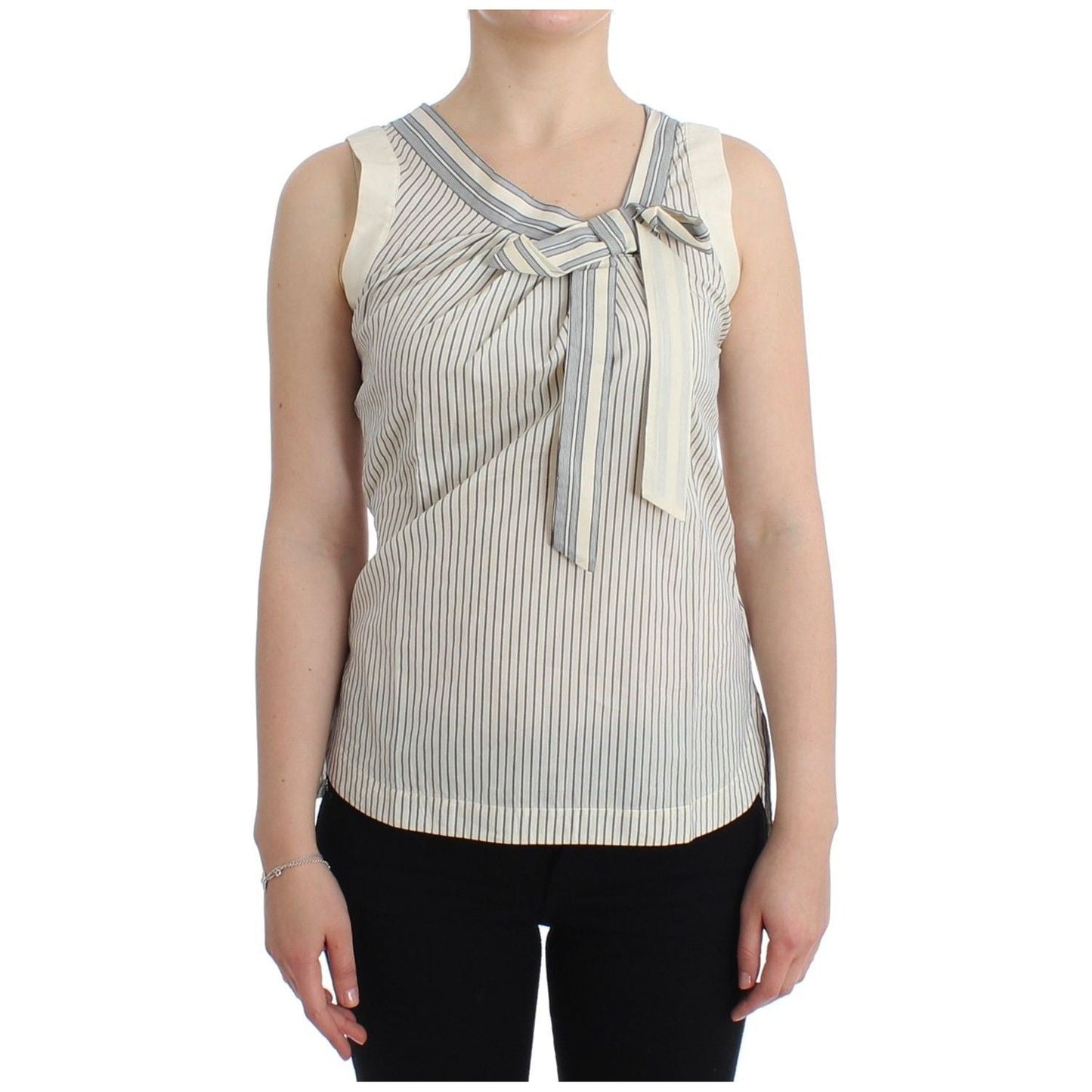 Ermanno Scervino Chic Striped Cotton-Silk Bow Top Ermanno Scervino Gray