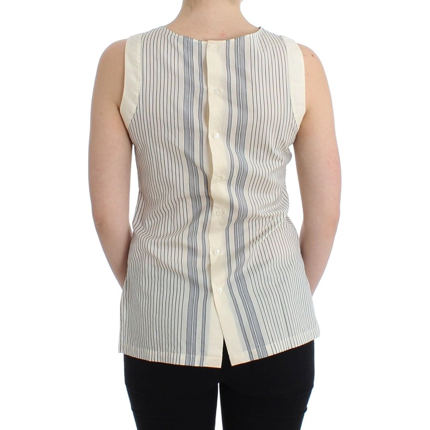 Ermanno Scervino Chic Striped Cotton-Silk Bow Top Ermanno Scervino Gray