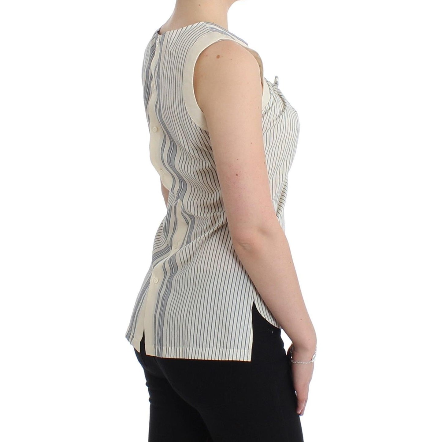 Ermanno Scervino Chic Striped Cotton-Silk Bow Top Ermanno Scervino Dark Gray