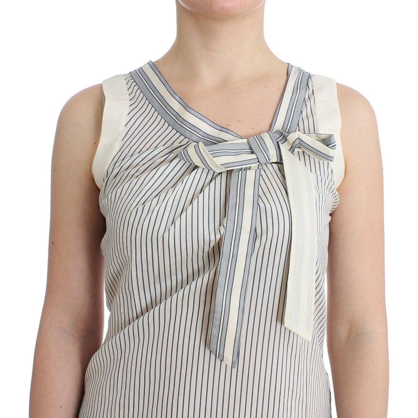 Ermanno Scervino Chic Striped Cotton-Silk Bow Top Ermanno Scervino Gray