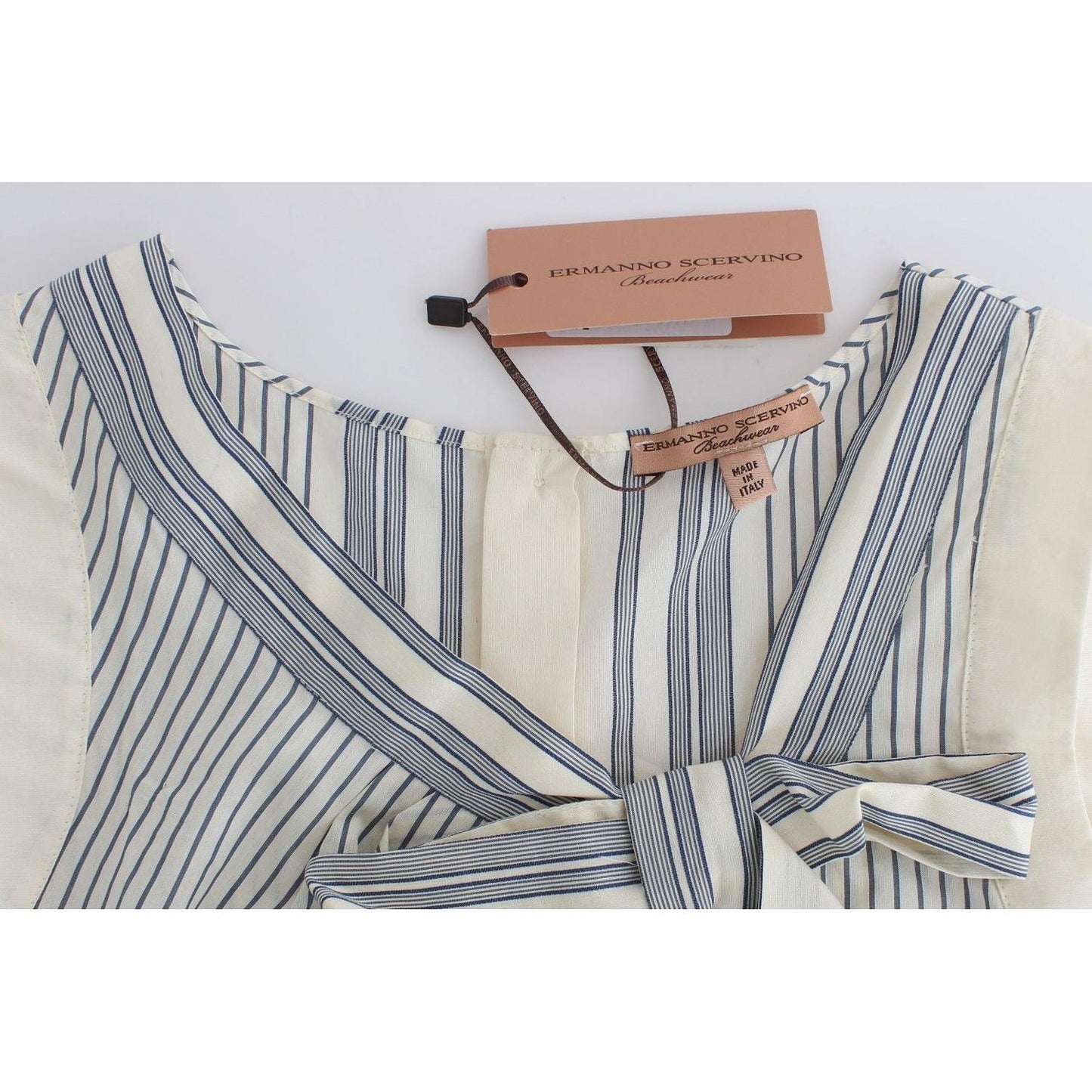 Ermanno Scervino Chic Striped Cotton-Silk Bow Top Ermanno Scervino Gray