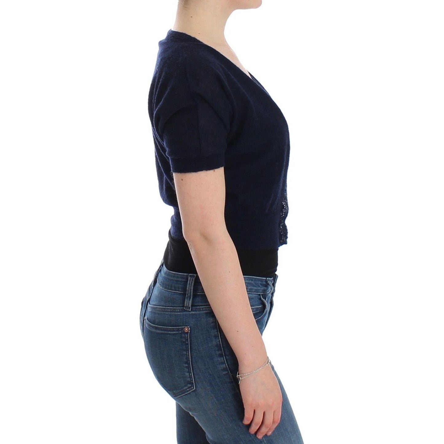 Ermanno Scervino Elegant Cropped Blue Alpaca Blend Sweater Ermanno Scervino Tan