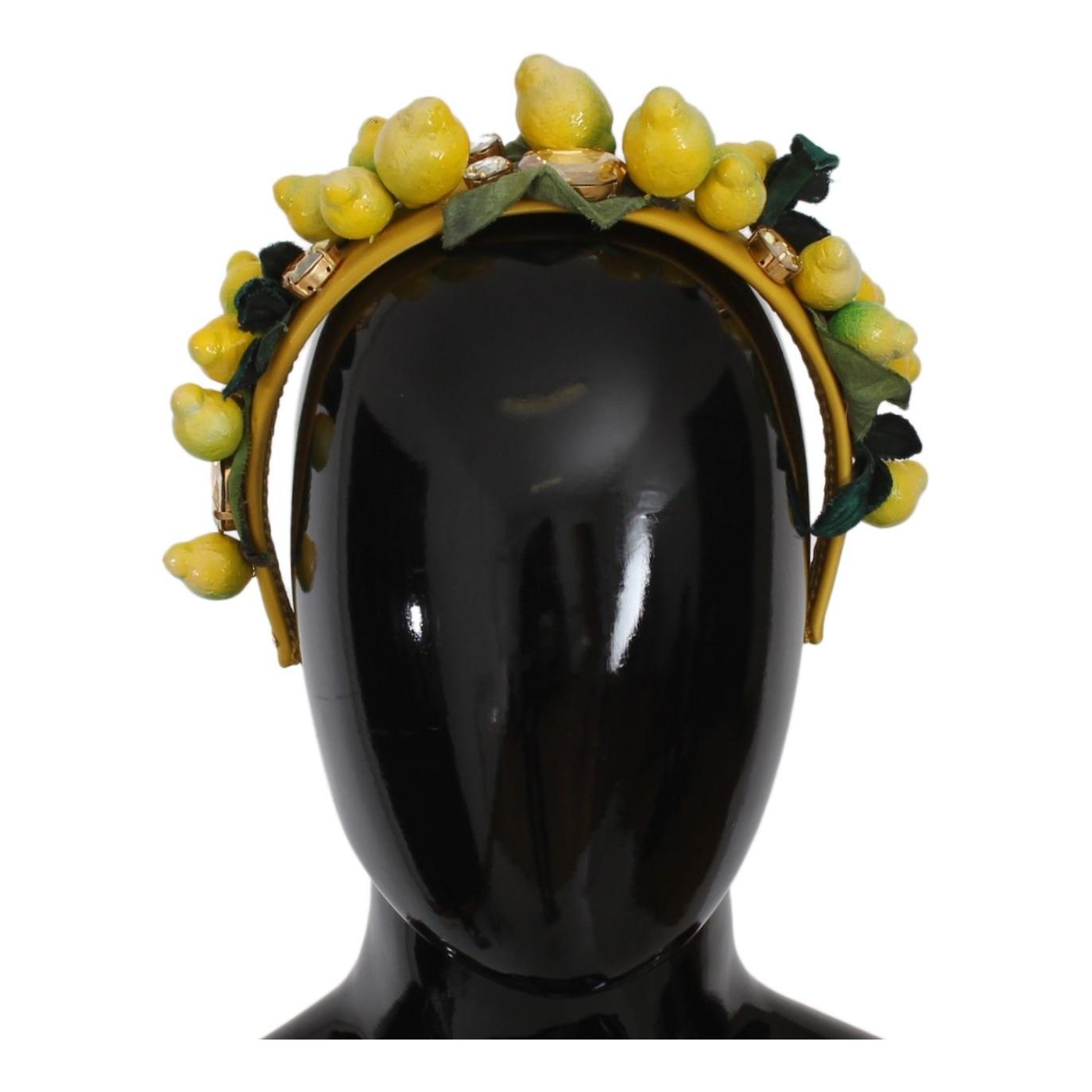 Dolce & Gabbana Exquisite Silk Crystal Lemon Headband Diadem Dolce & Gabbana Black