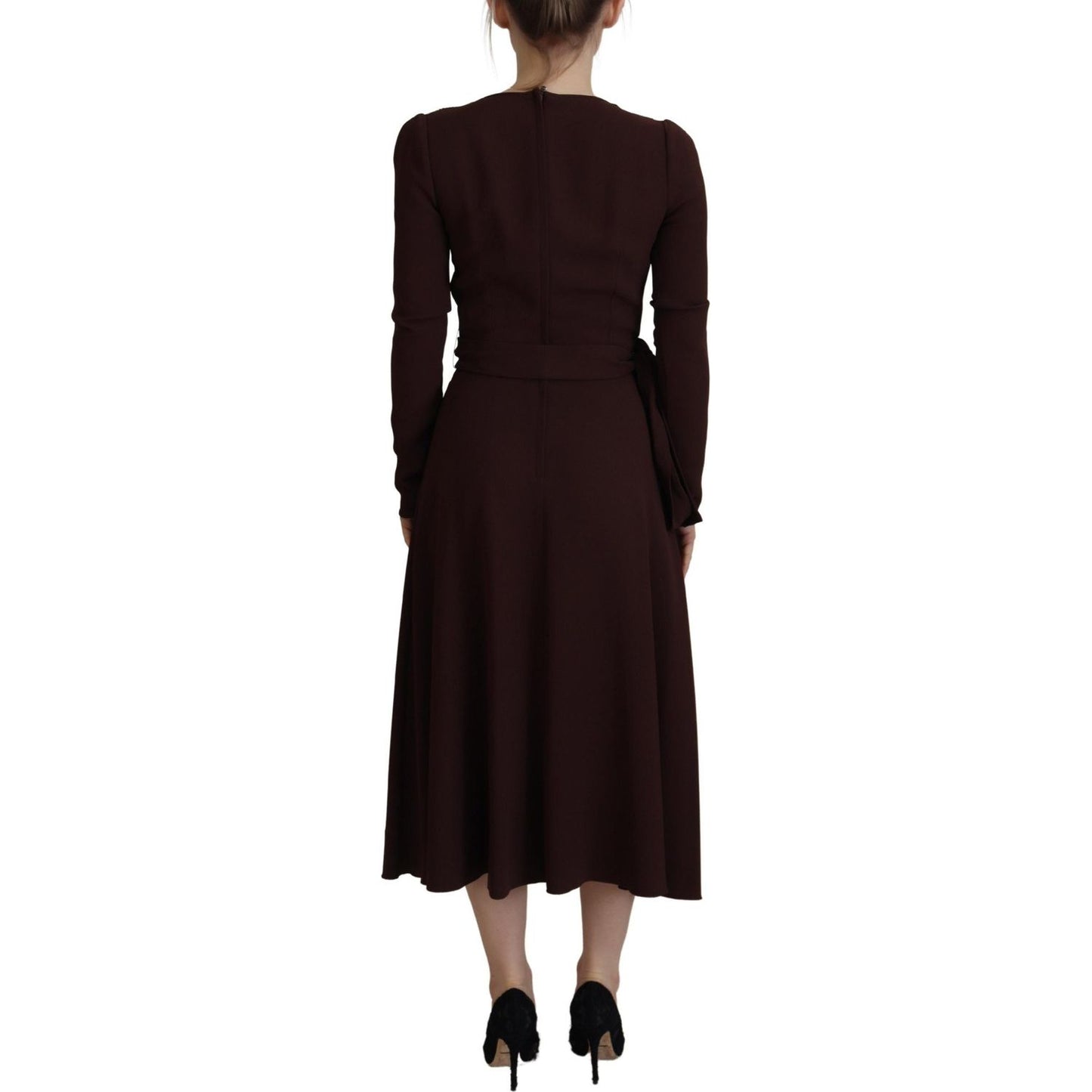 Dolce & Gabbana Elegant Brown Long Sleeve Wrap Dress Dolce & Gabbana Black