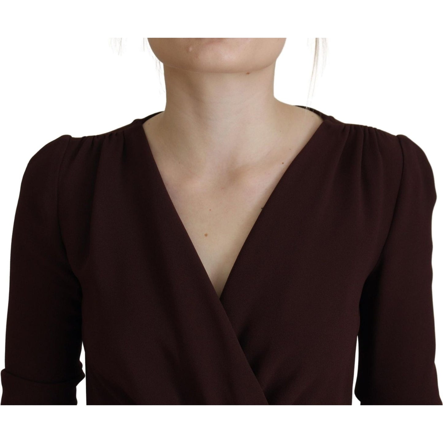 Dolce & Gabbana Elegant Brown Long Sleeve Wrap Dress Dolce & Gabbana Rosy Brown