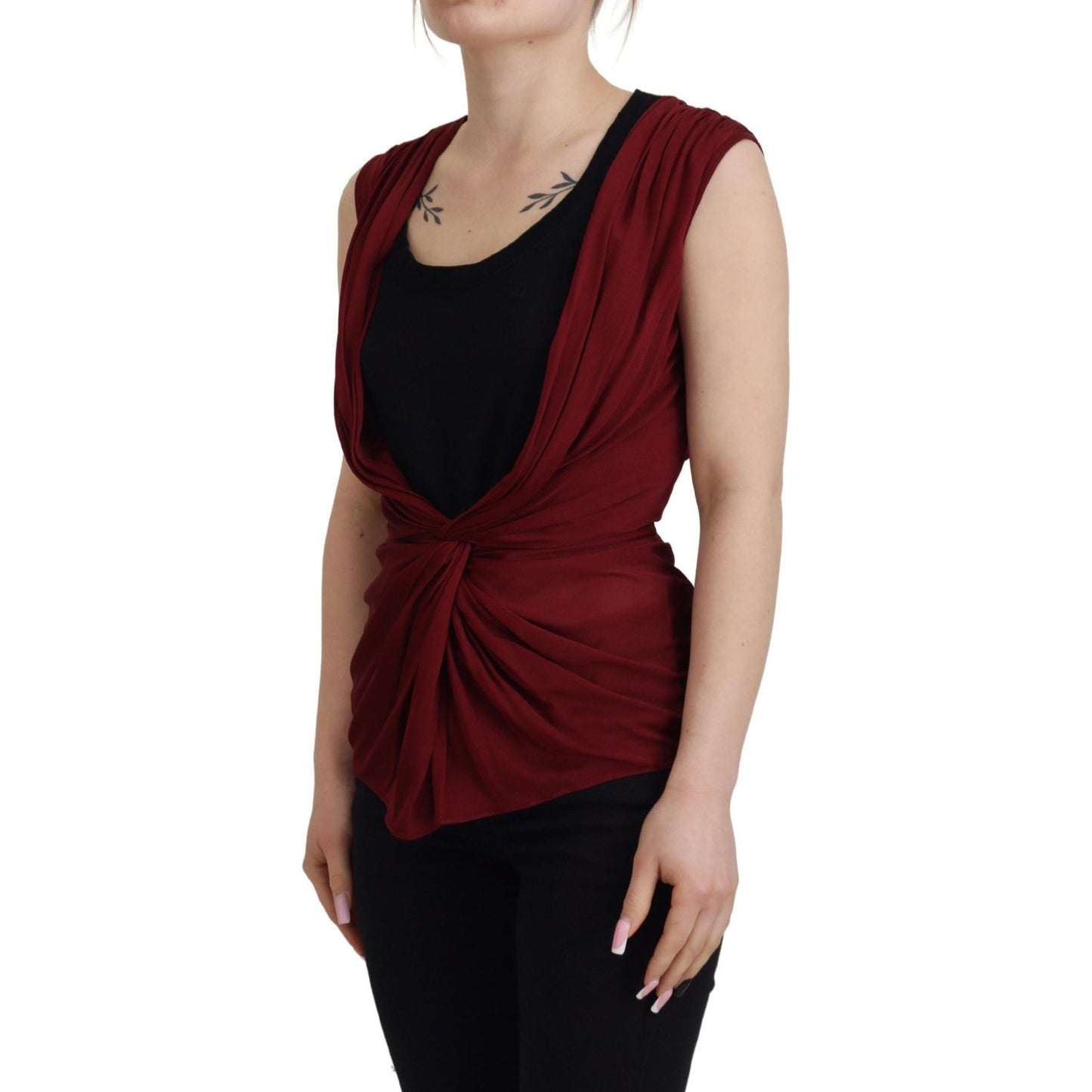 Dolce & Gabbana Bordeaux Silk Blend Top Blouse Dolce & Gabbana Black