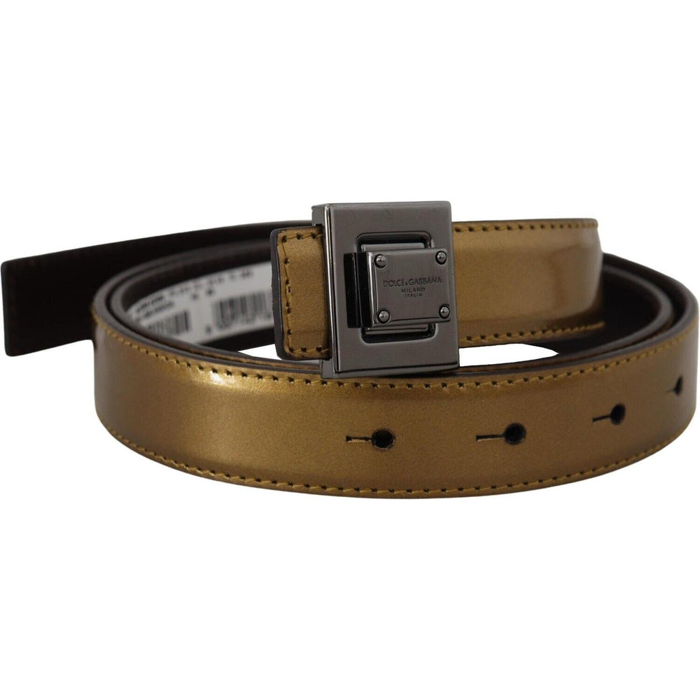 Dolce & Gabbana Gold Square Buckle Leather Belt Dolce & Gabbana Dark Olive Green