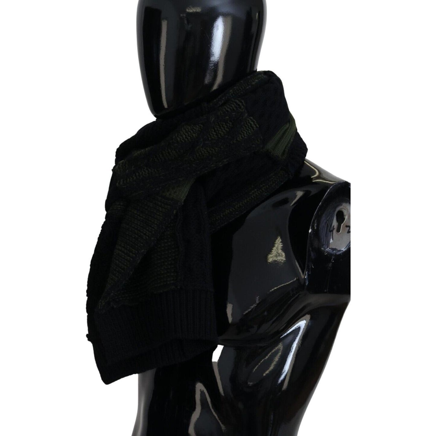 Dolce & Gabbana Elegant Wool Scarf in Black & Green Dolce & Gabbana Black