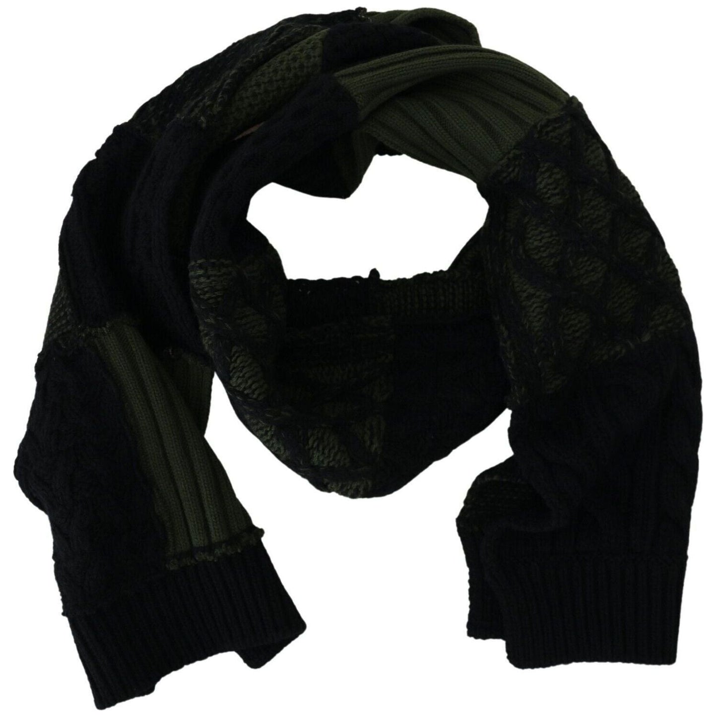 Dolce & Gabbana Elegant Wool Scarf in Black & Green Dolce & Gabbana Black