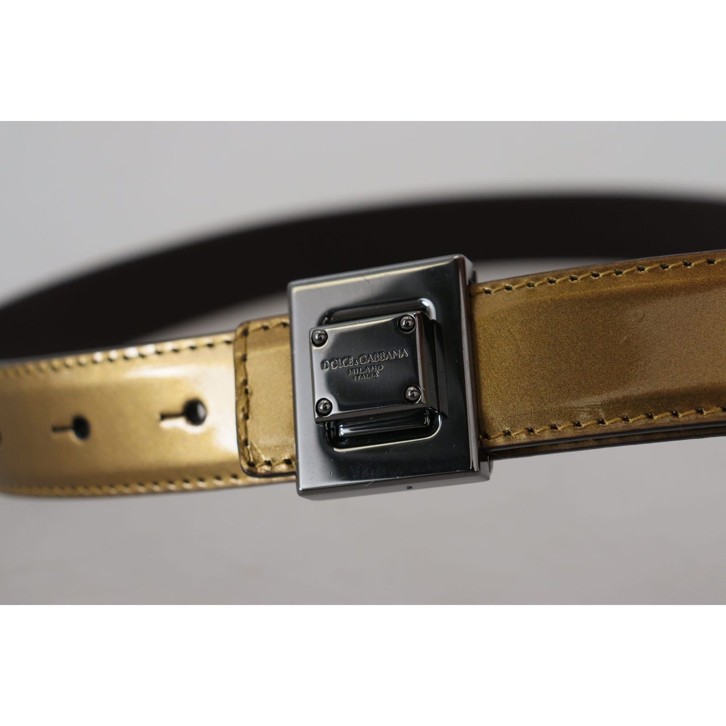 Dolce & Gabbana Gold Square Buckle Leather Belt Dolce & Gabbana Dark Gray
